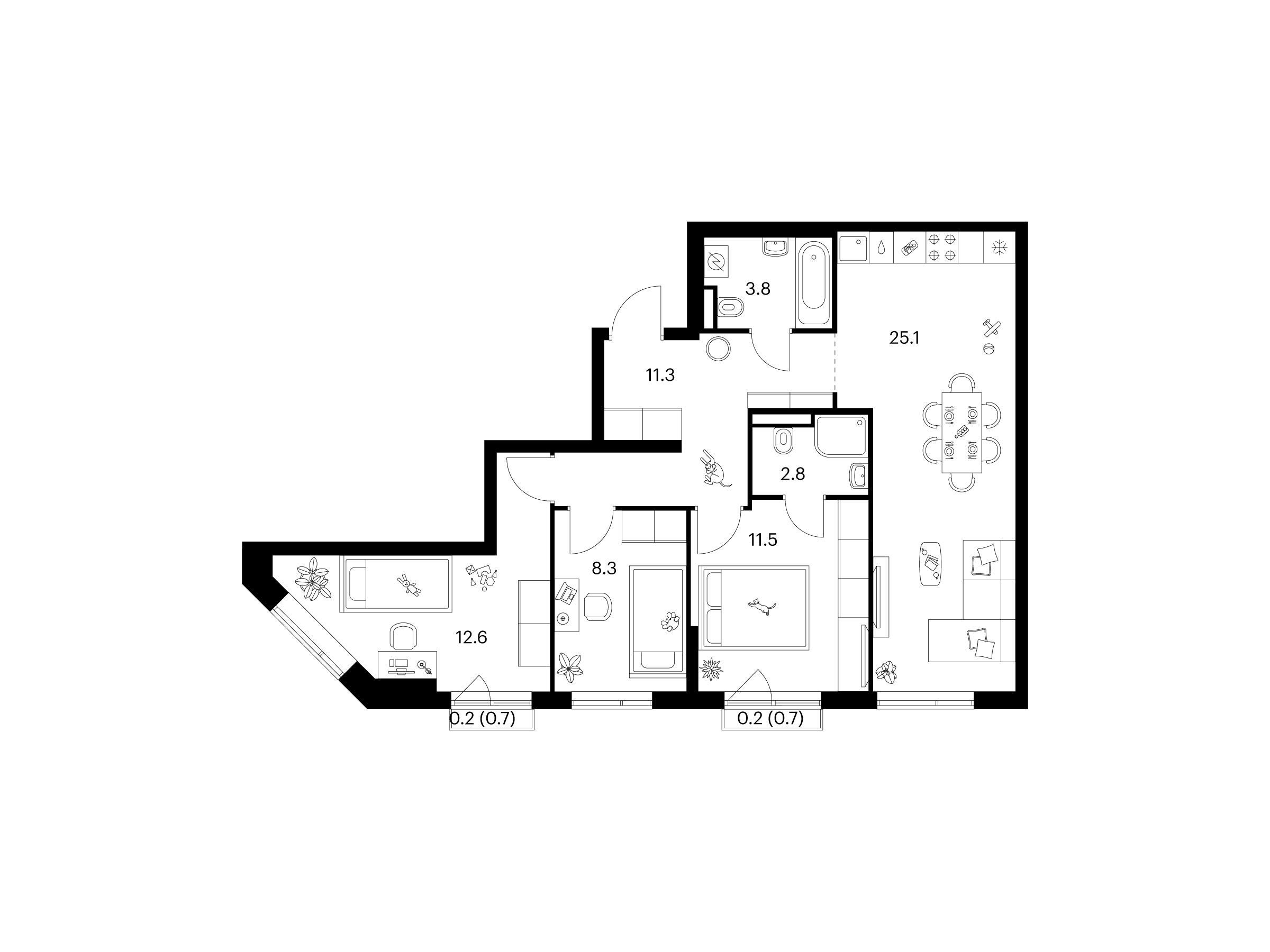 Планировка: 3-комн. квартира 75.80 м² в новостройке Лосиноостровский парк