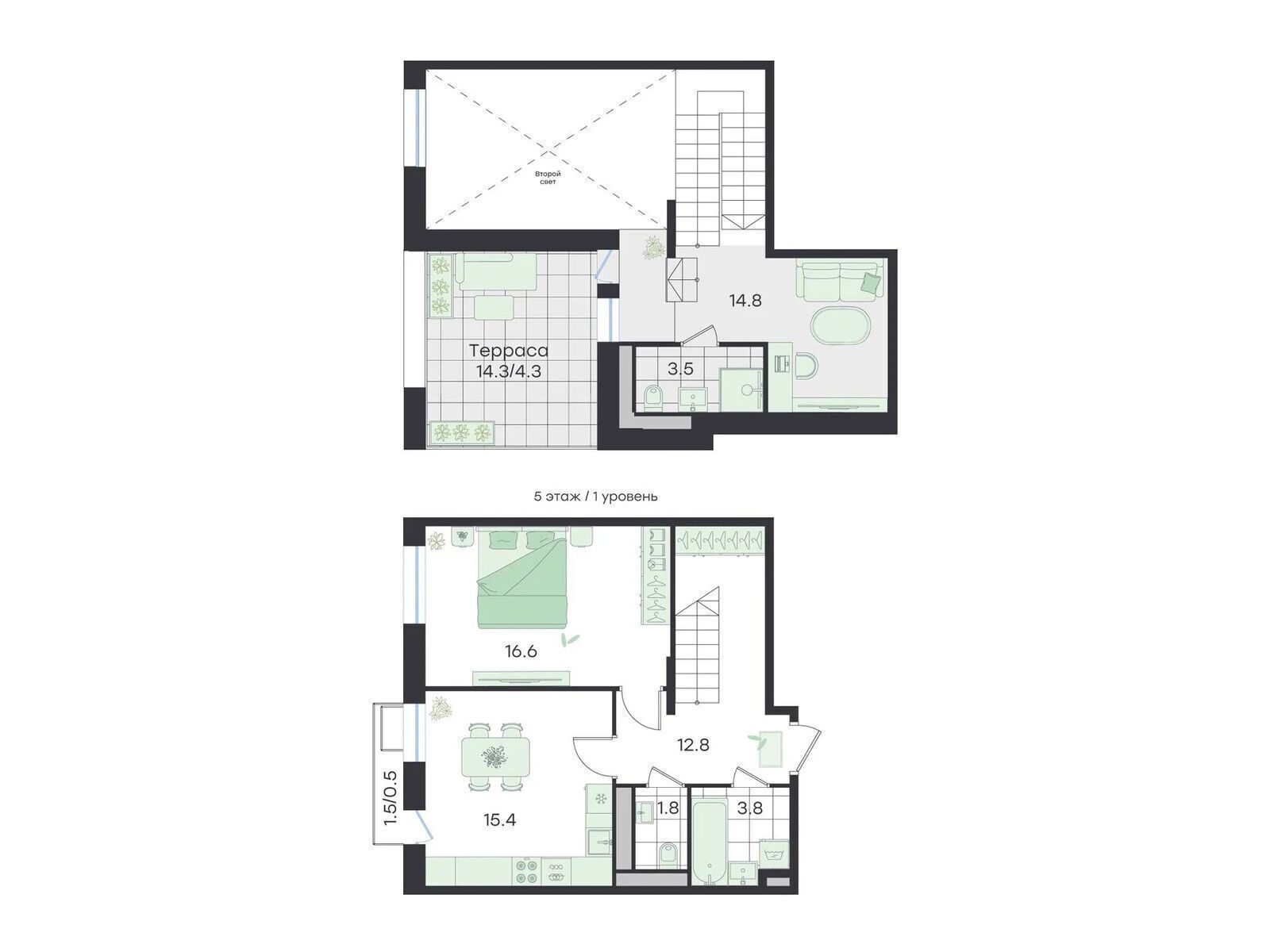 Планировка: 2-комн. квартира 73.90 м² в новостройке Джи Три Театральный