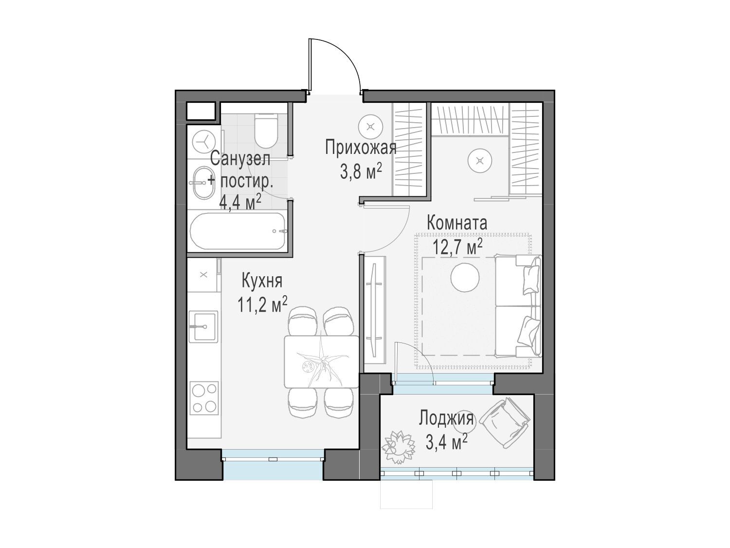 Планировка: 1-комн. квартира 32.40 м² в новостройке ЖК Новое Пушкино