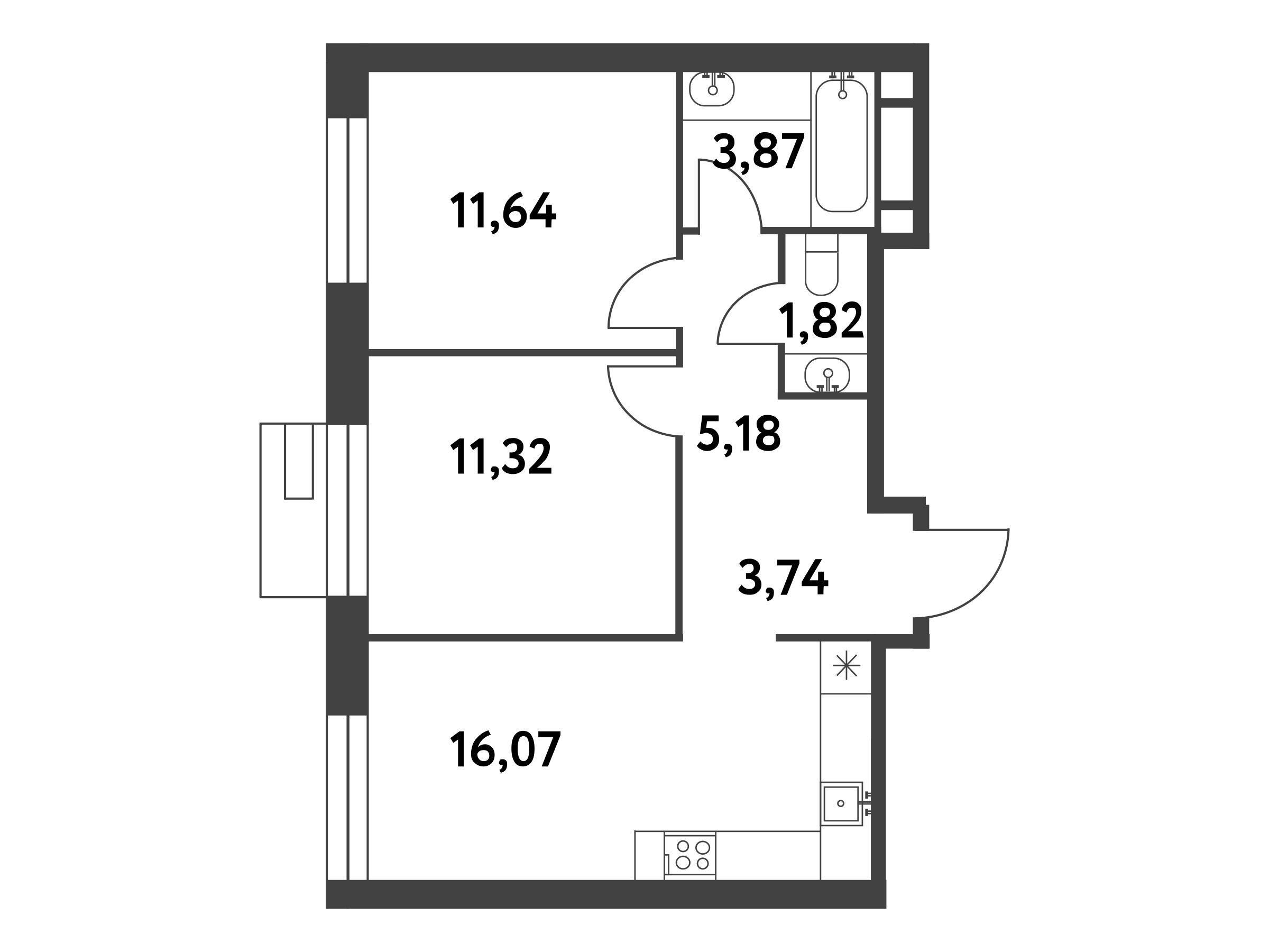 Планировка: 2-комн. квартира 53.60 м² в новостройке Смарт Гарден