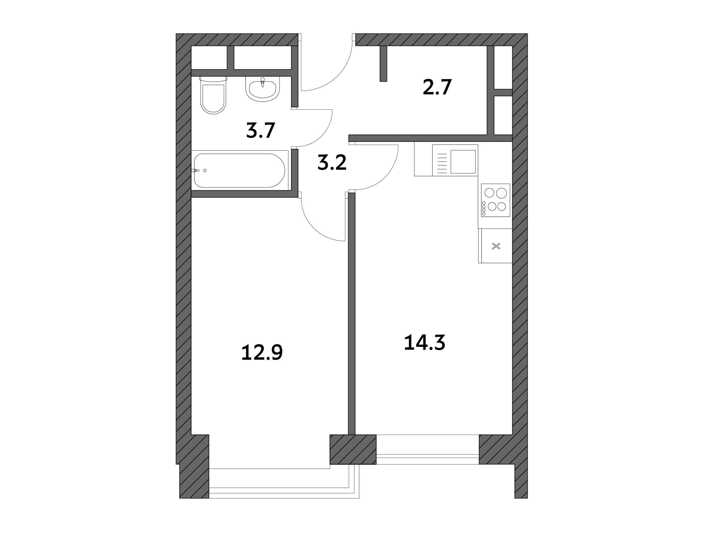 Планировка: 1-комн. квартира 36.75 м² в новостройке Городские истории