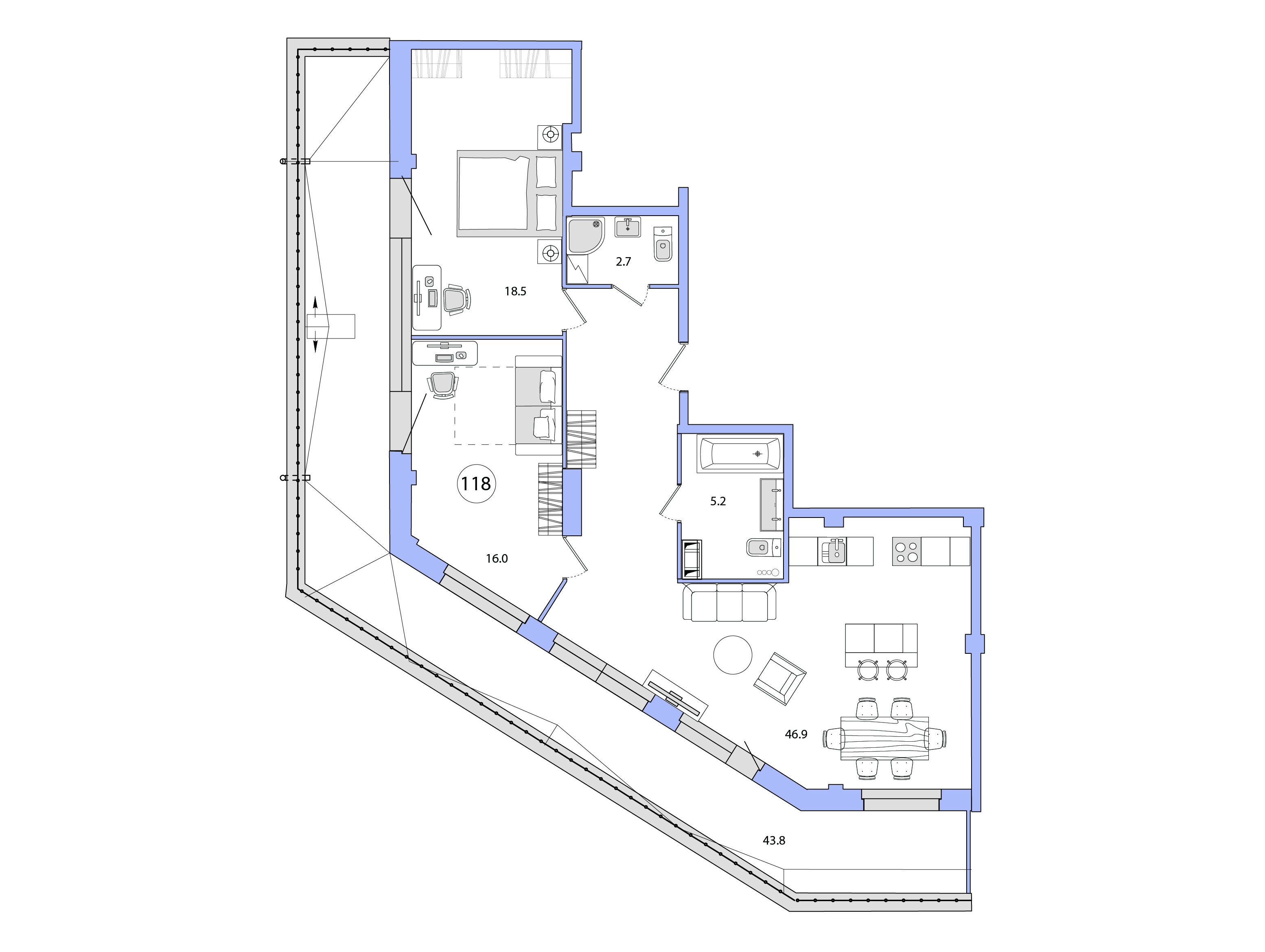 Планировка: 2-комн. квартира 131.10 м² в новостройке Одоевский
