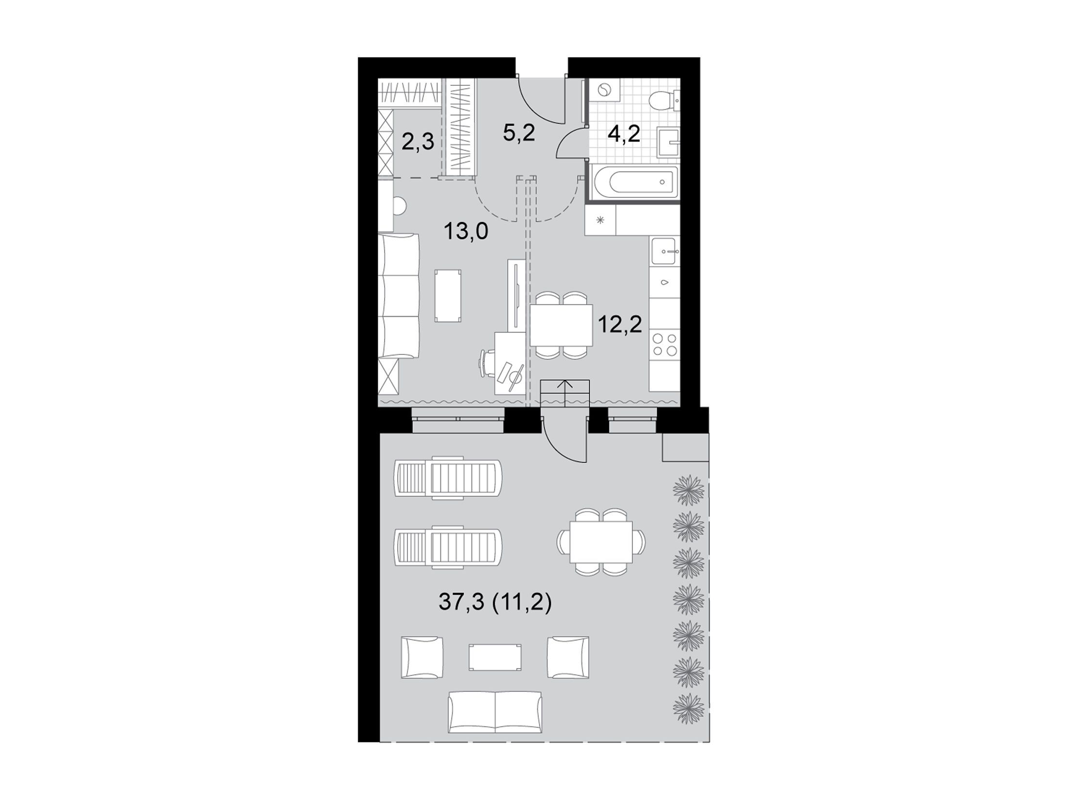Планировка: 1-комн. квартира 48.10 м² в новостройке ЖК Дубровицы клаб