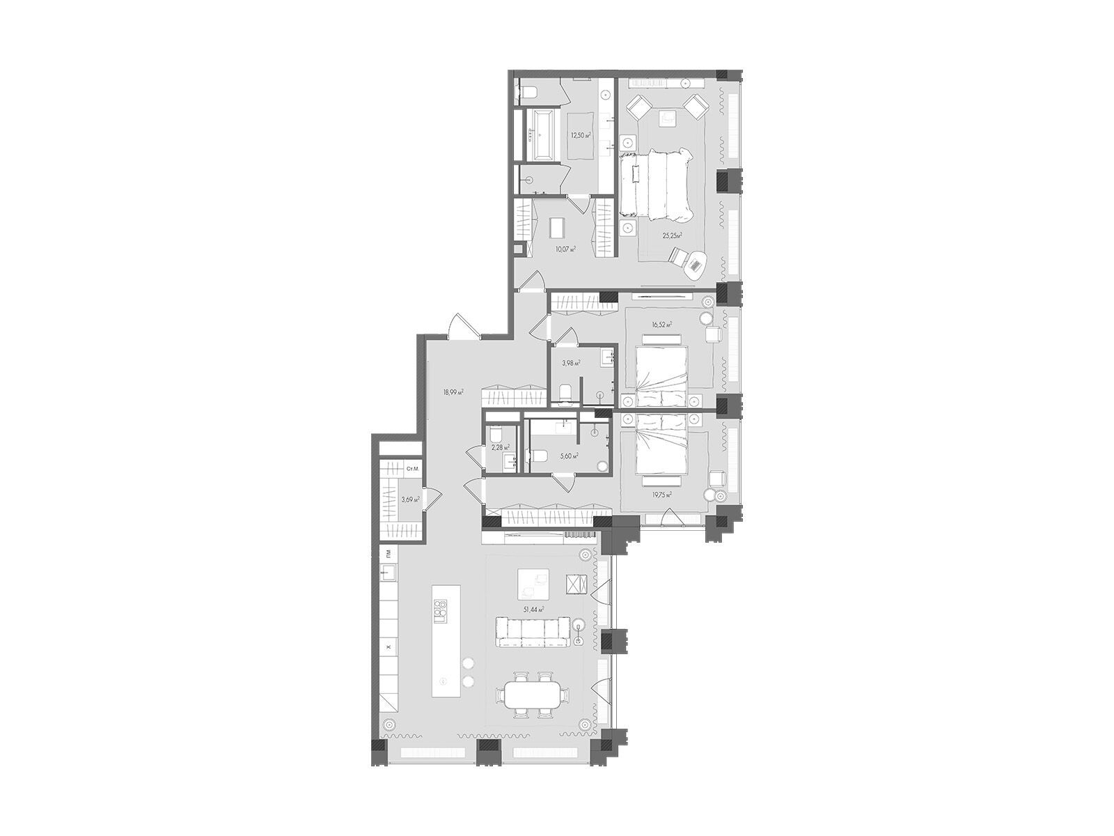 Планировка: 3-комн. квартира 170.30 м² в новостройке ЖК Форум