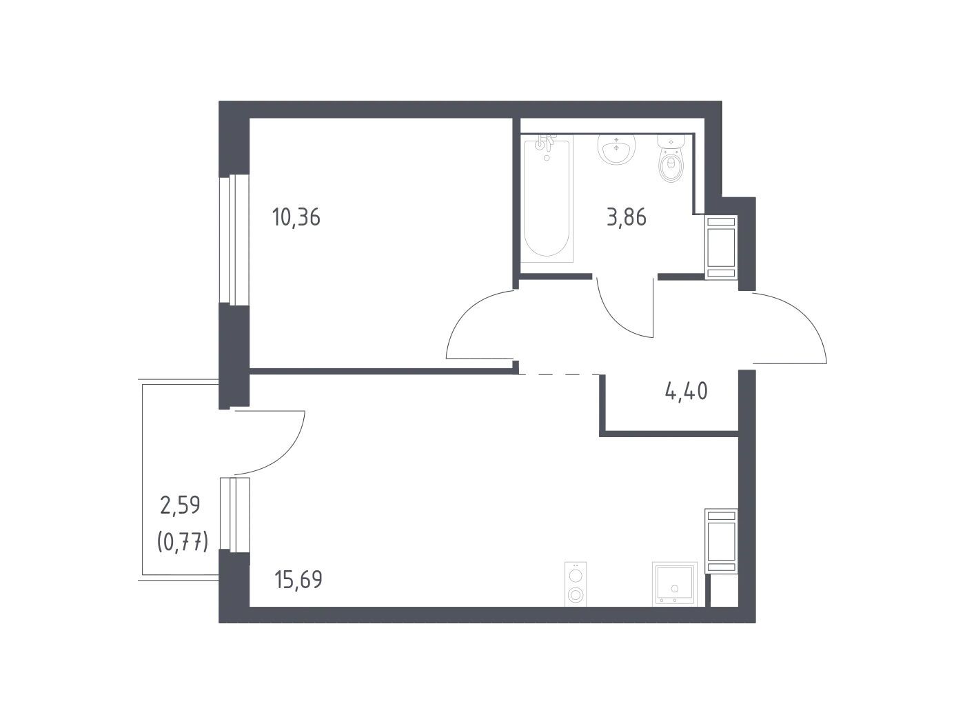 Планировка: 1-комн. квартира 35.08 м² в новостройке Квартал Торики