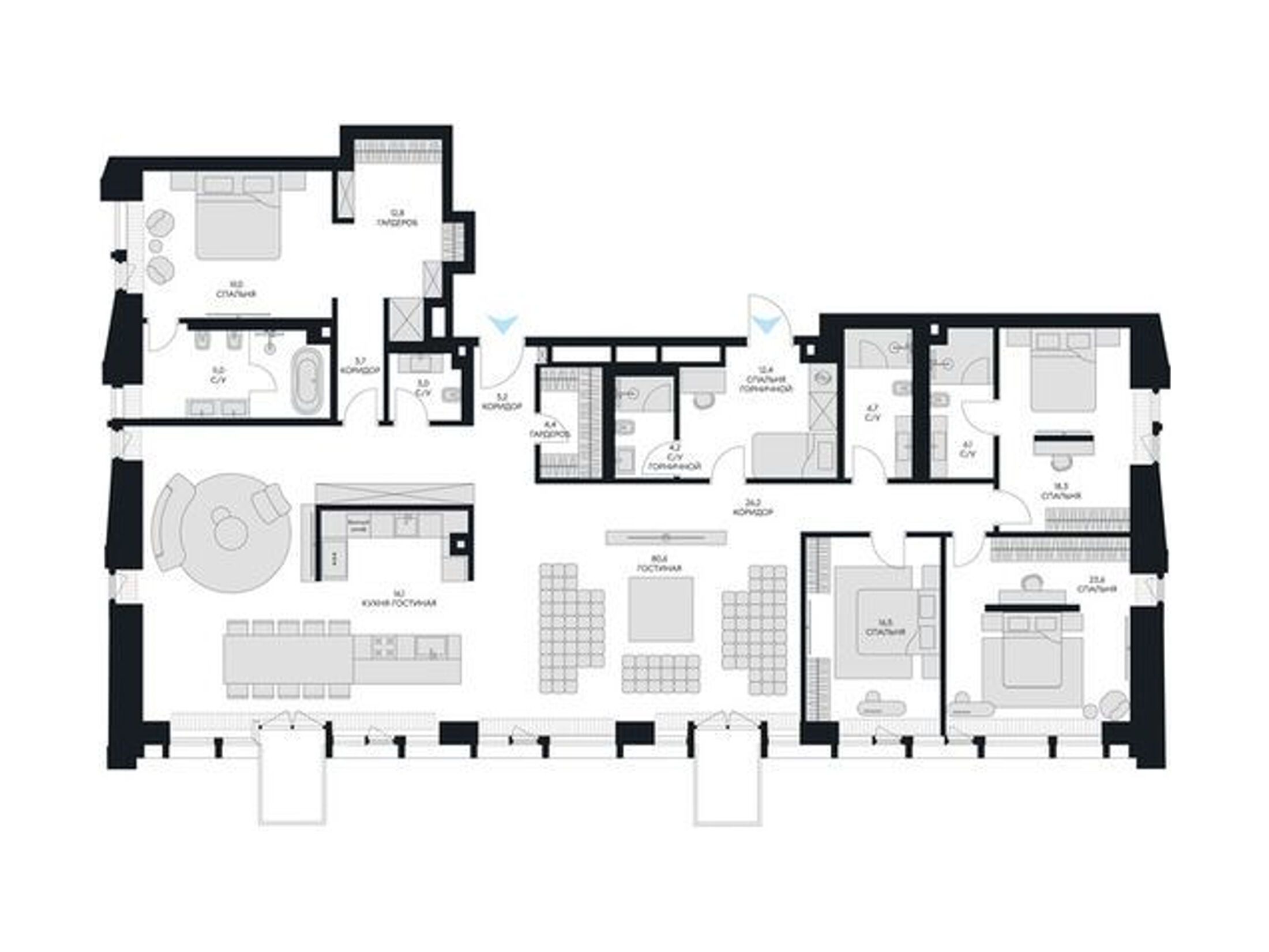 Планировка: 5-комн. квартира 274.20 м² в новостройке Виктори Парк Резиденс