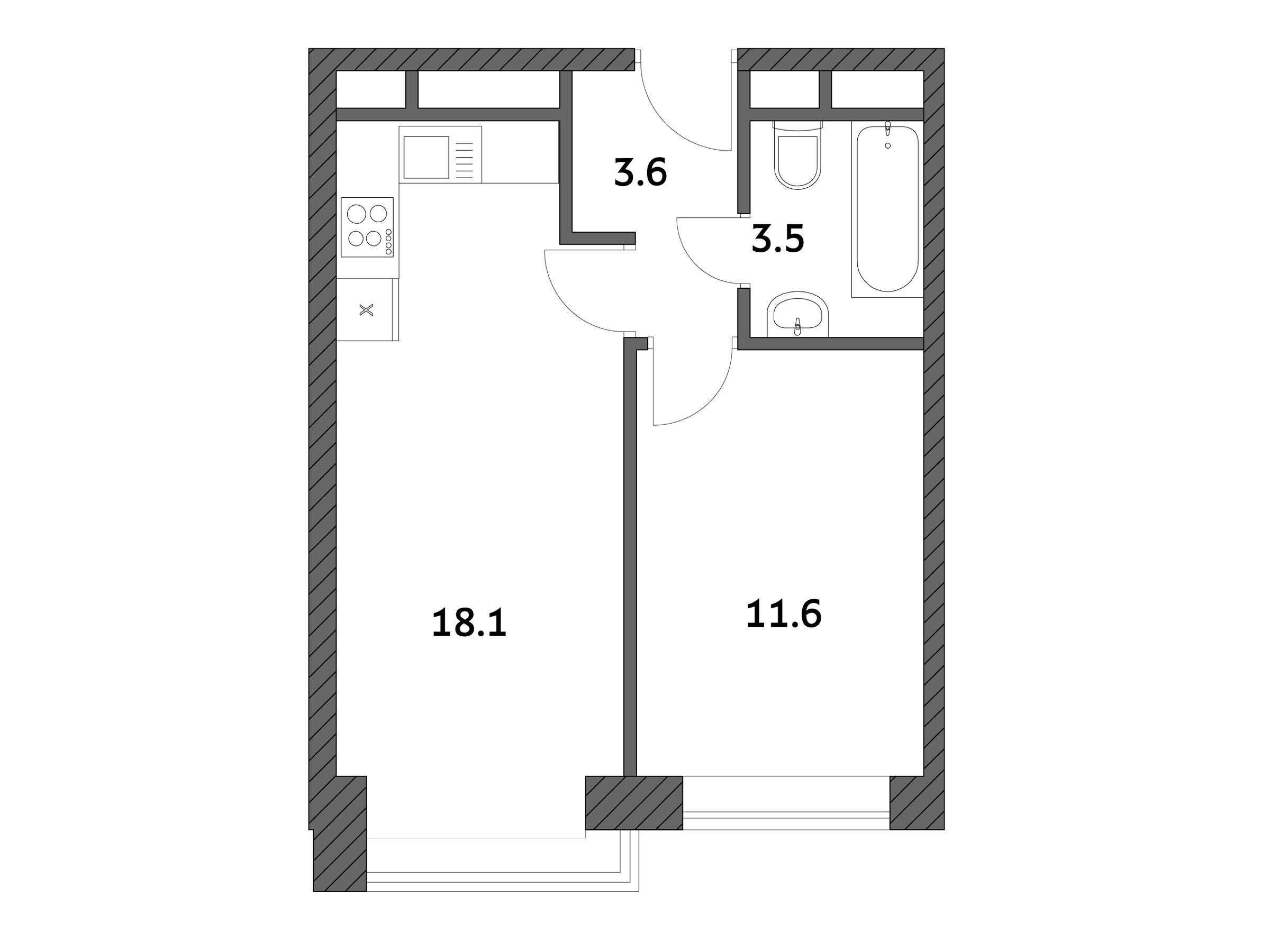 Планировка: 1-комн. квартира 36.84 м² в новостройке Городские истории