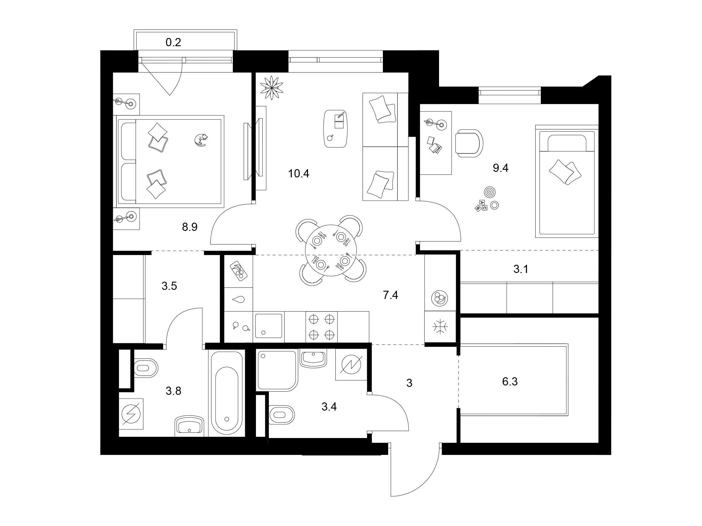 Планировка: 2-комн. квартира 59.40 м² в новостройке Лосиноостровский парк