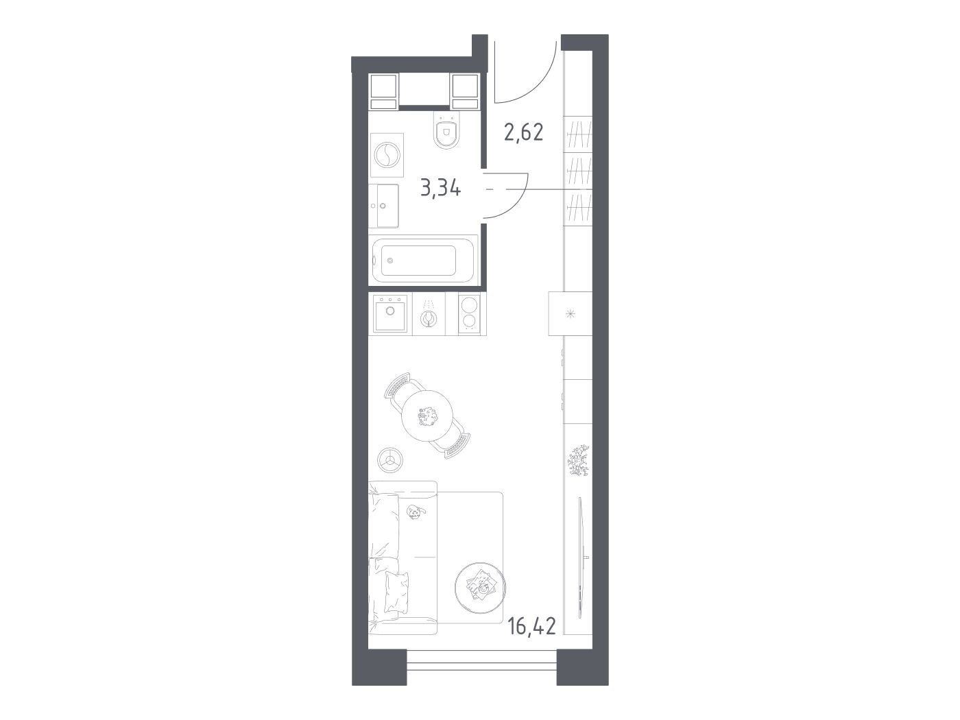 Планировка: Студия 22.38 м² в новостройке Пятницкое 58