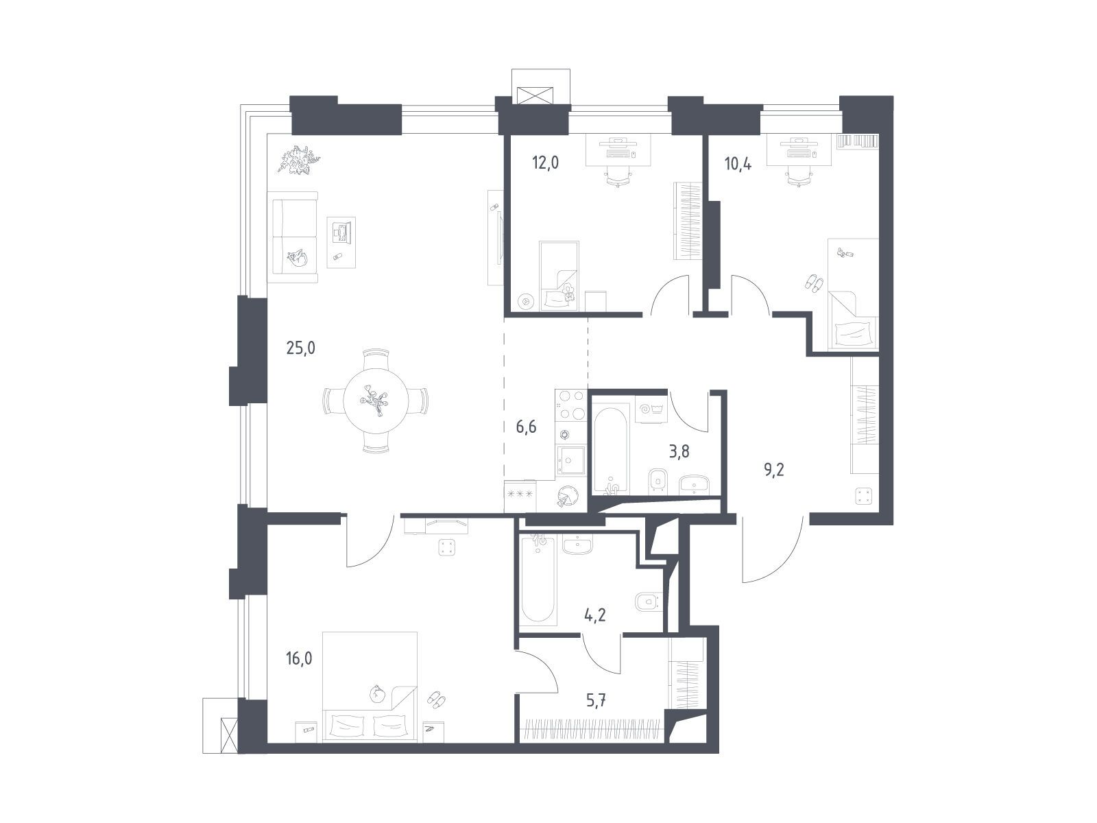Планировка: 3-комн. квартира 92.83 м² в новостройке Верейская 41