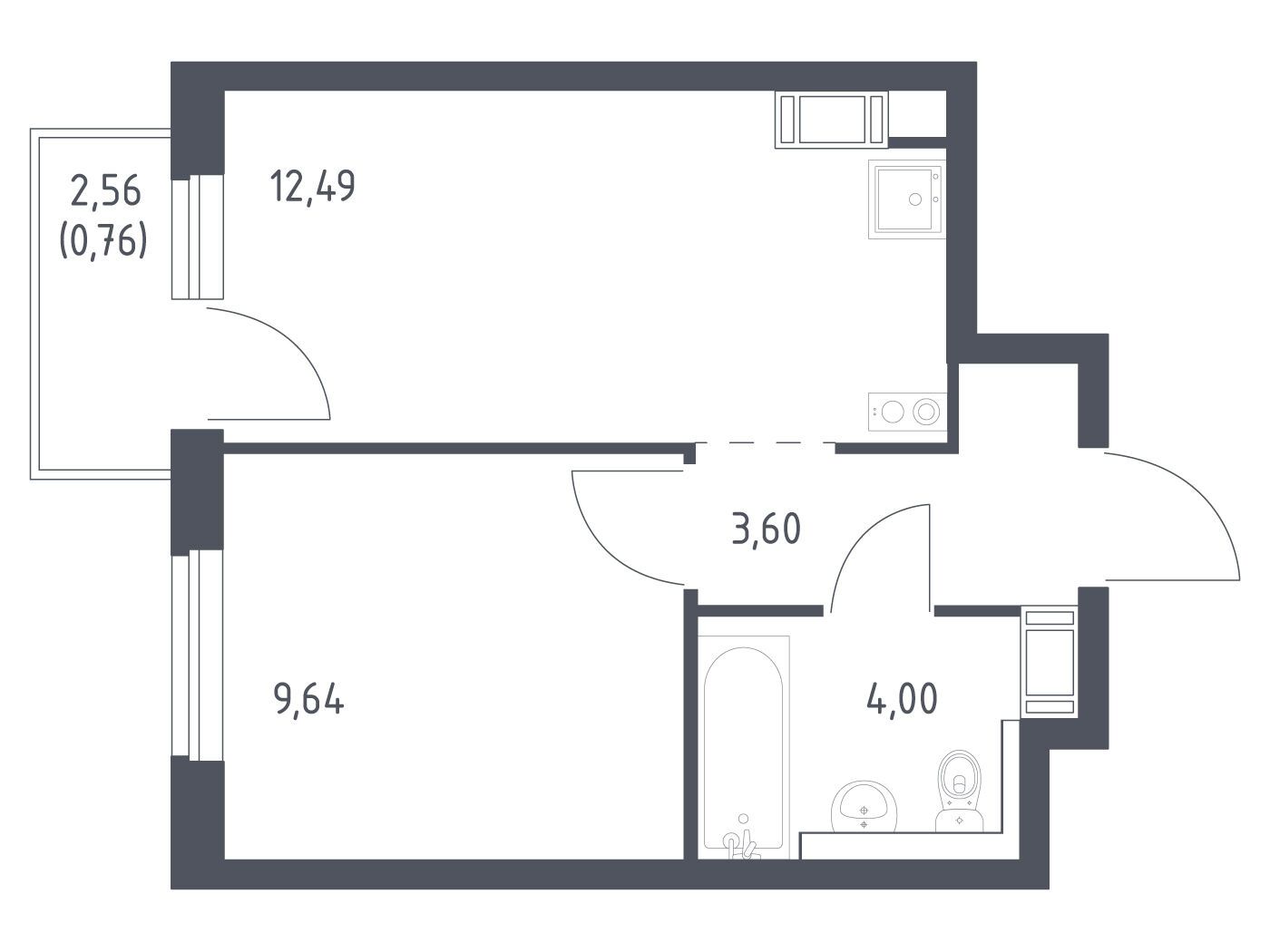 Планировка: 1-комн. квартира 30.49 м² в новостройке Квартал Торики