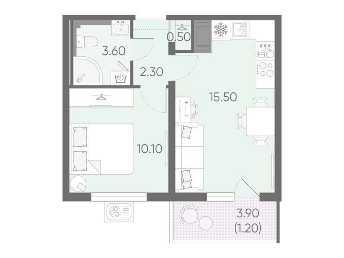 Планировка: 1-комн. квартира 33.20 м² в новостройке Зеркальный ручей