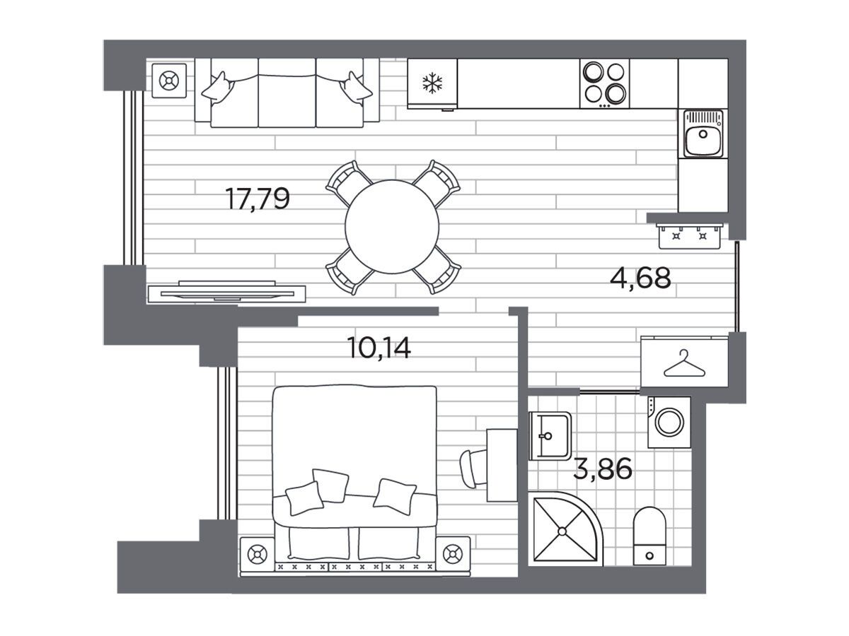 Планировка: 1-комн. квартира 36.47 м² в новостройке Галерная гавань
