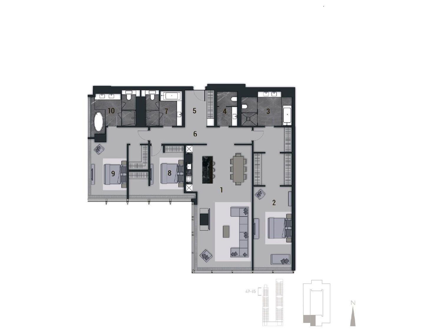 Планировка: 4-комн. квартира 226.40 м² в новостройке Нева Тауэрс