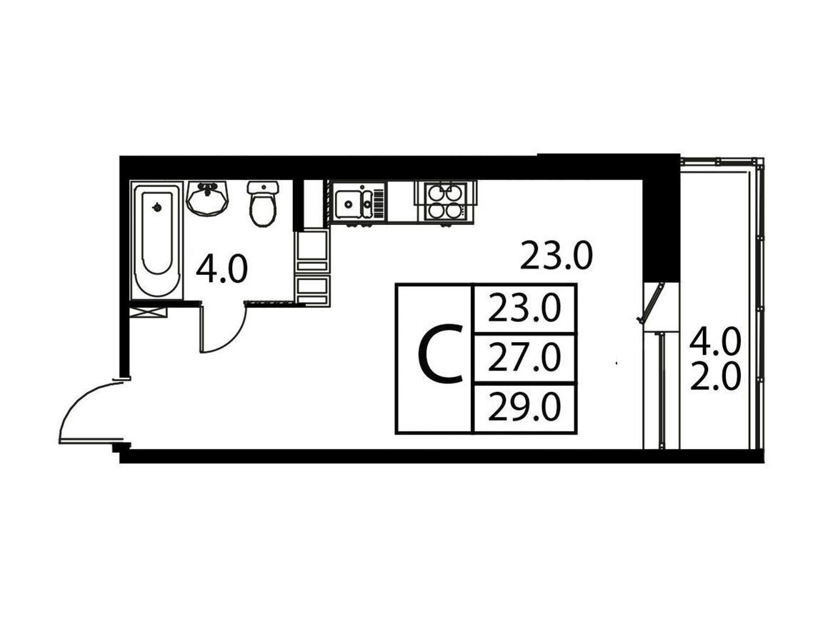 Планировка: Студия 29.00 м² в новостройке Космос
