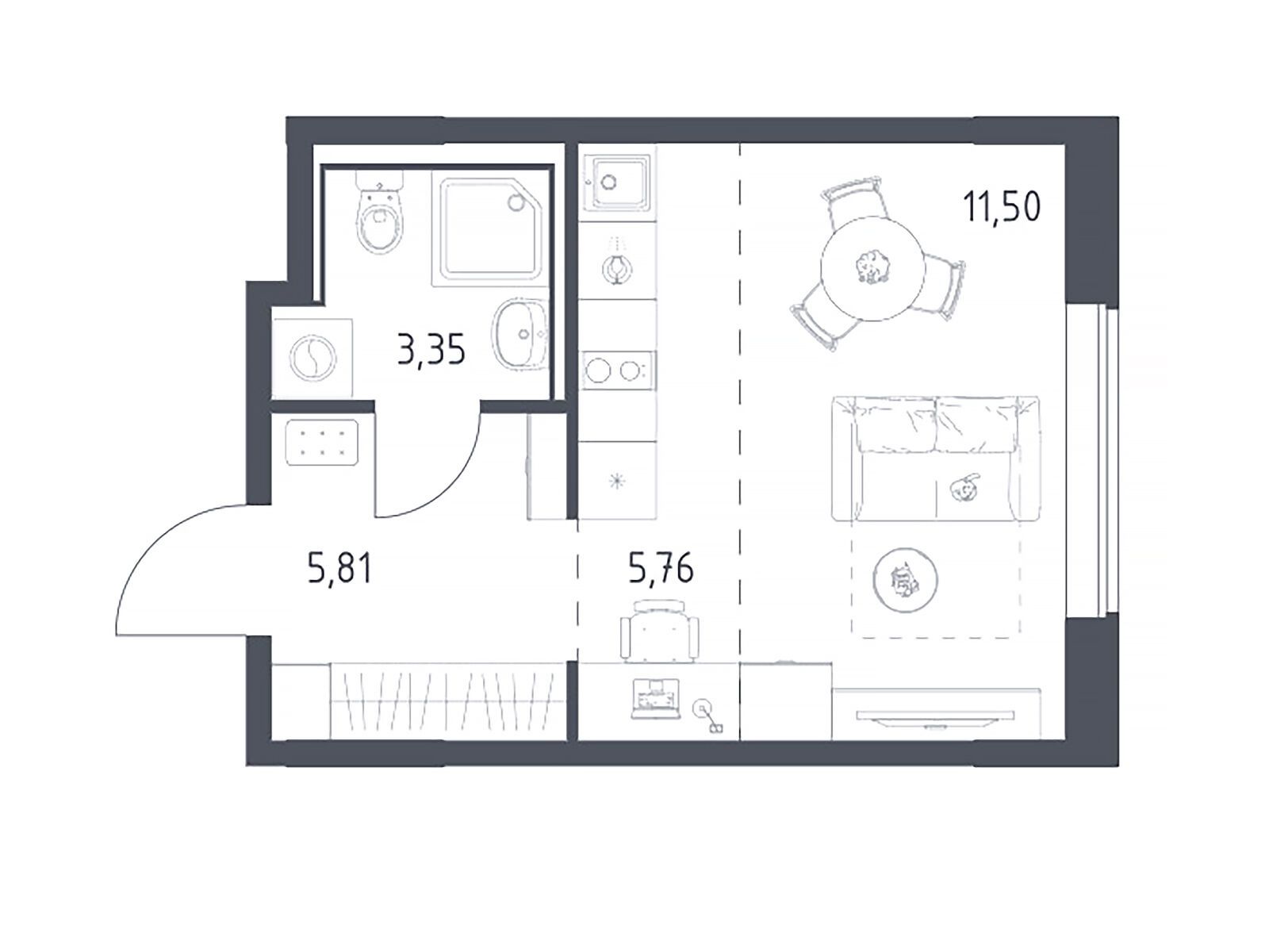 Планировка: Студия 26.42 м² в новостройке Прибрежный Парк