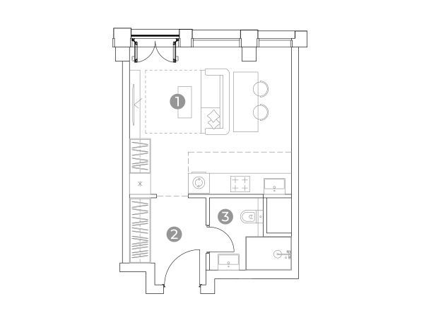 Планировка: Студия 28.00 м² в новостройке ЖК Эмоушен