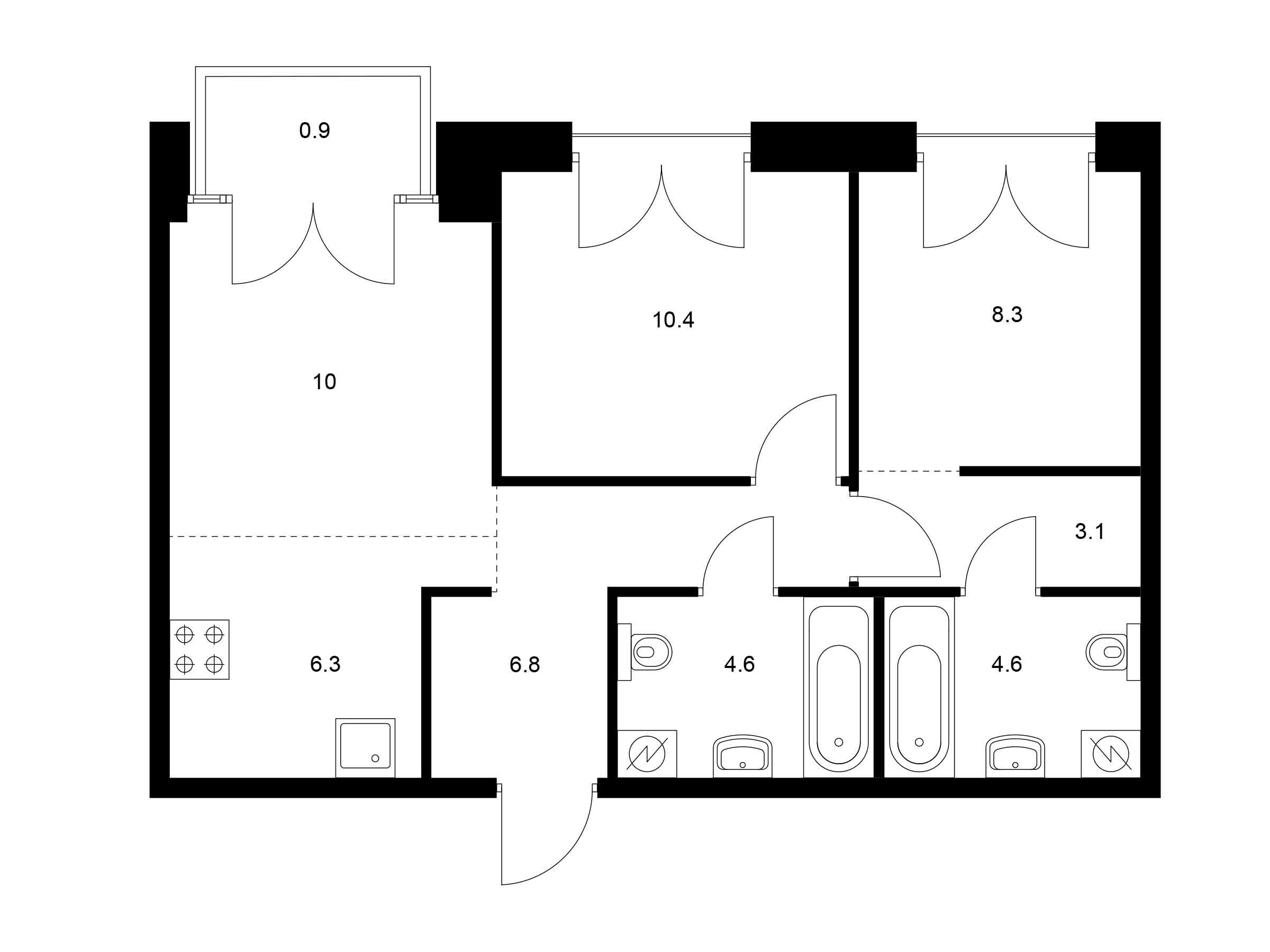 Планировка: 2-комн. квартира 55.00 м² в новостройке Лермонтовский 54
