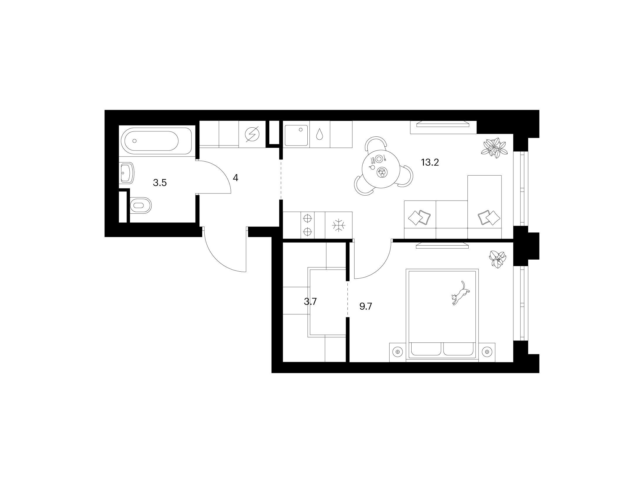 Планировка: 1-комн. квартира 34.10 м² в новостройке Середневский лес
