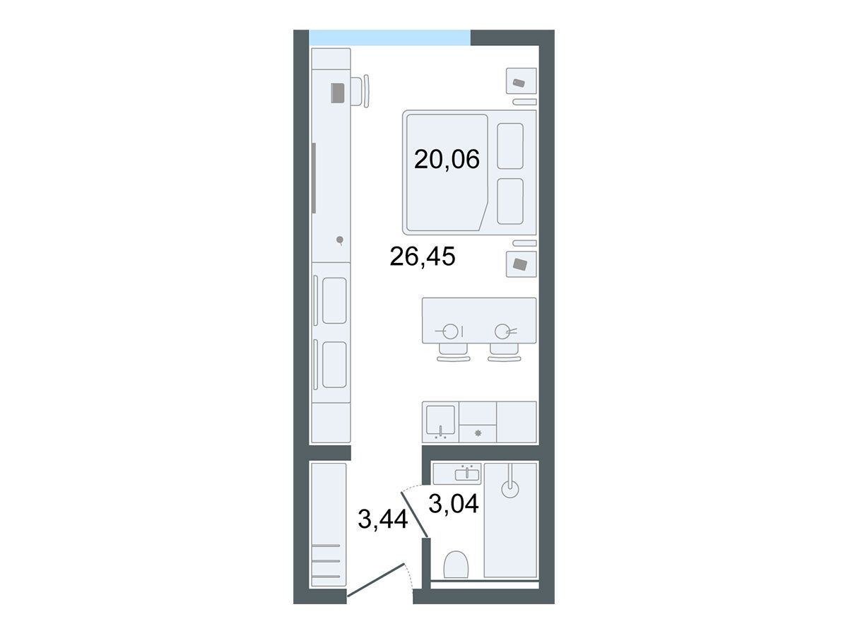 Планировка: Студия 26.45 м² в новостройке Лайф Апарт Октябрьская