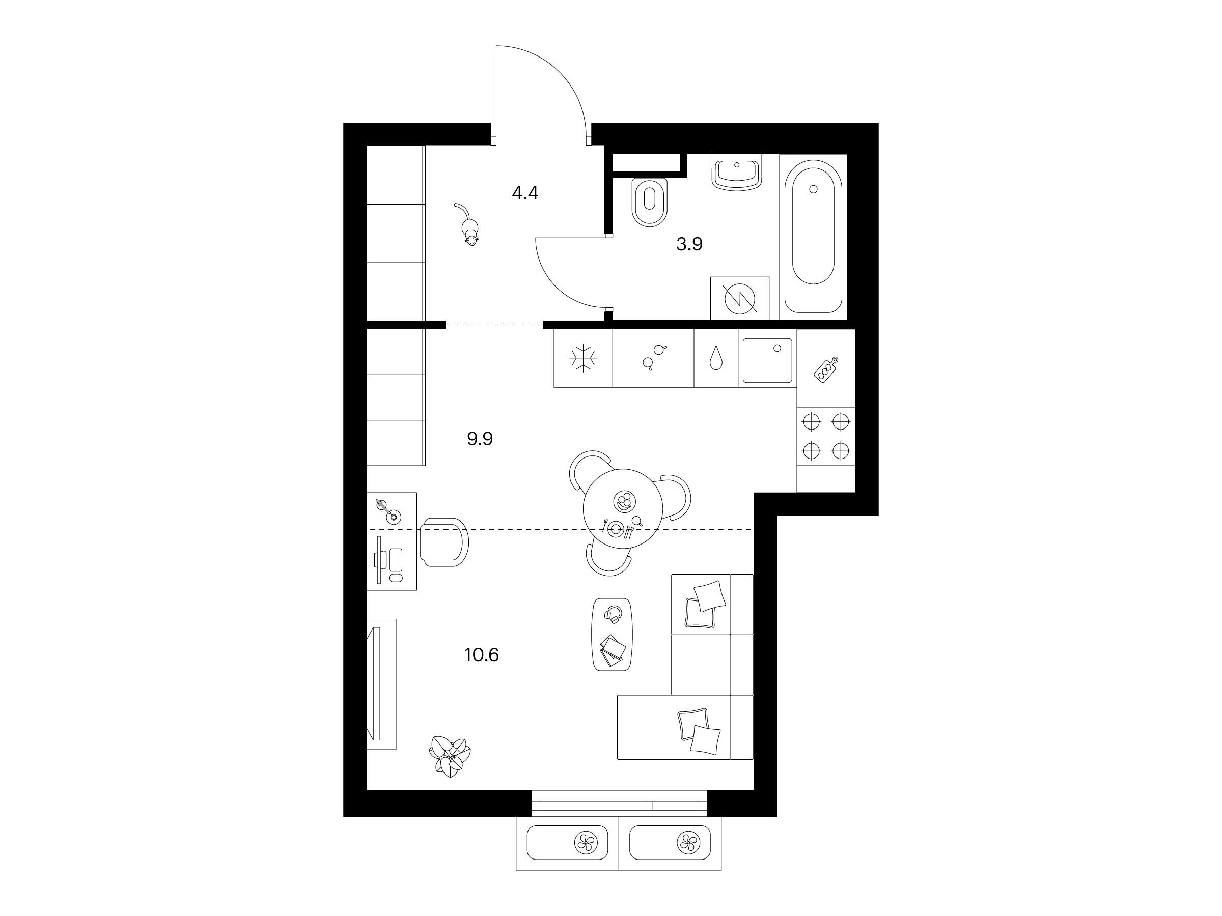 Планировка: Студия 28.80 м² в новостройке Саларьево парк