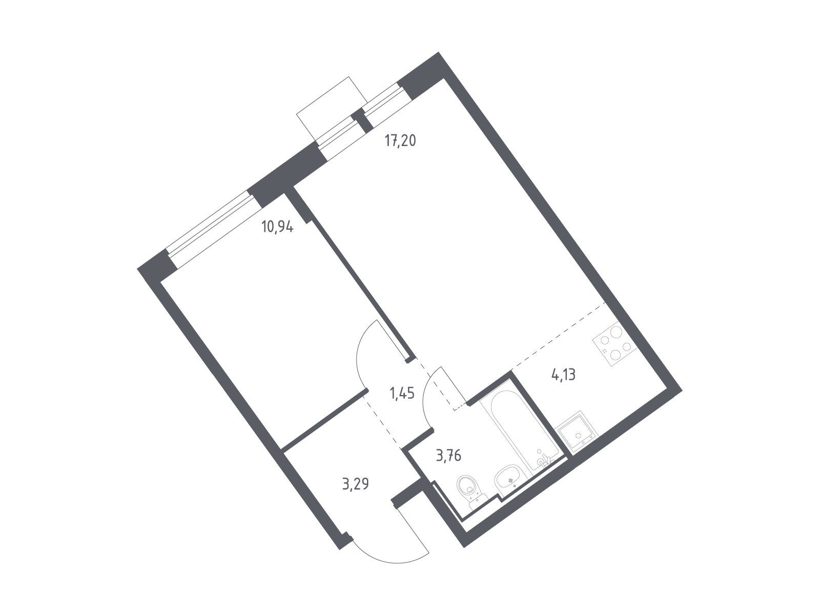 Планировка: 1-комн. квартира 40.77 м² в новостройке ЖК Молжаниново