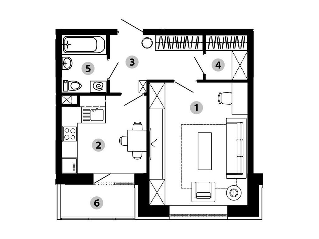 Планировка: 1-комн. квартира 41.70 м² в новостройке Малиново