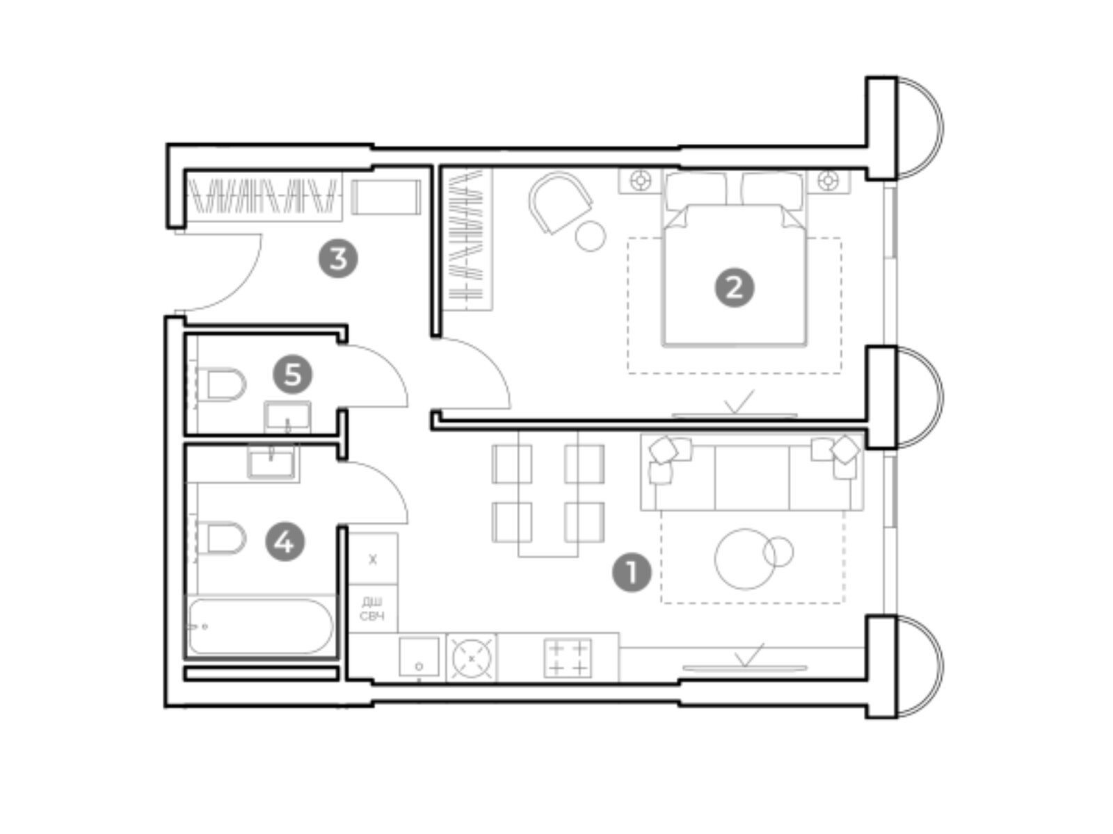 Планировка: 2-комн. квартира 47.10 м² в новостройке Наметкин Тауэр