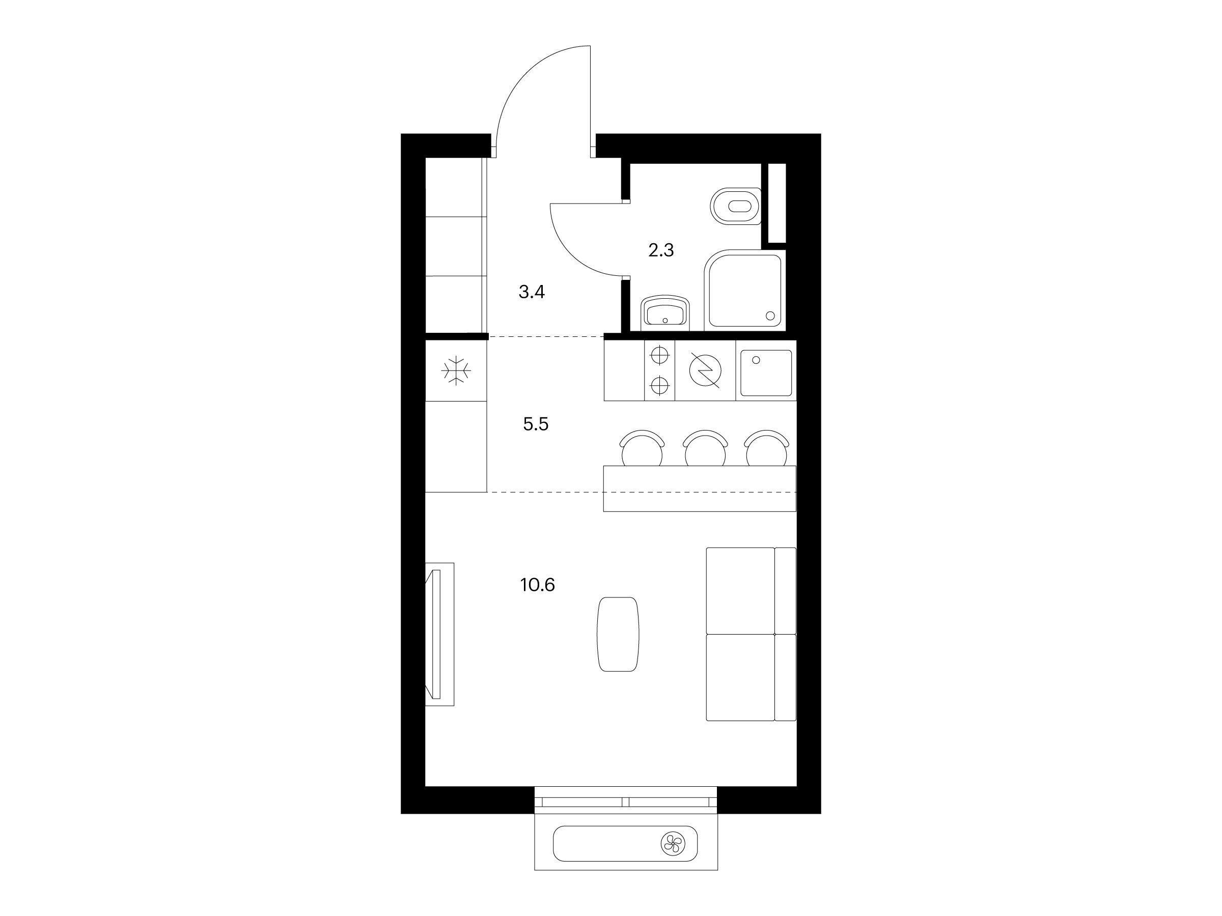 Планировка: Студия 21.80 м² в новостройке Восточное Бутово