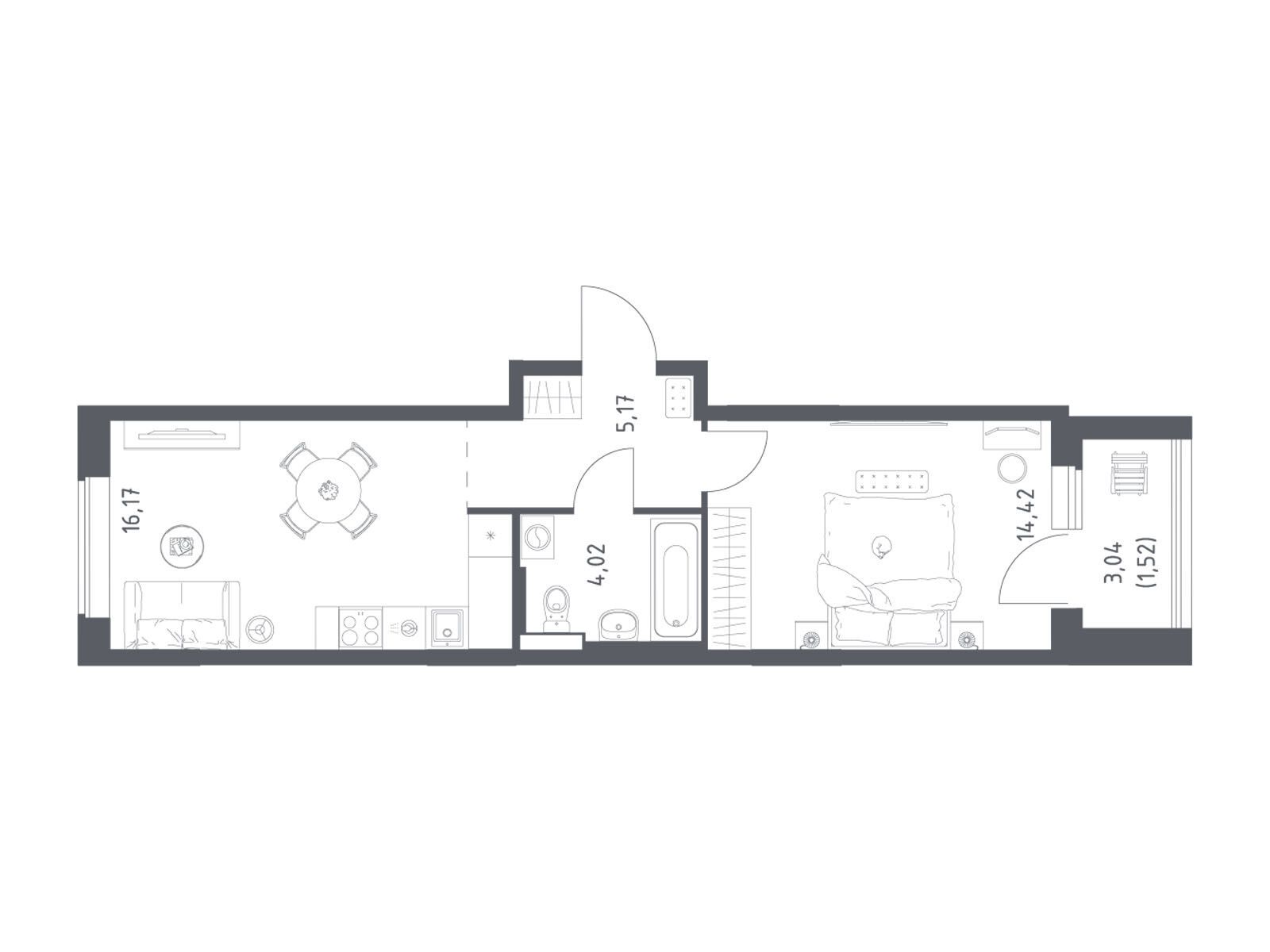 Планировка: 1-комн. квартира 41.30 м² в новостройке Большое Юрлово