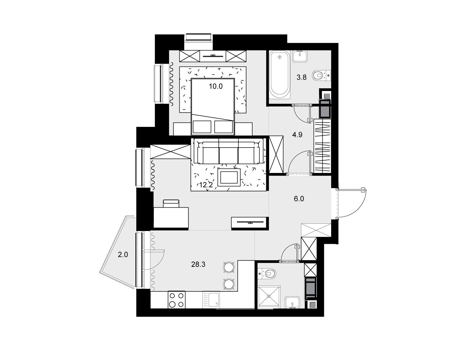 Планировка: 2-комн. квартира 50.80 м² в новостройке Трилогия Кристалл