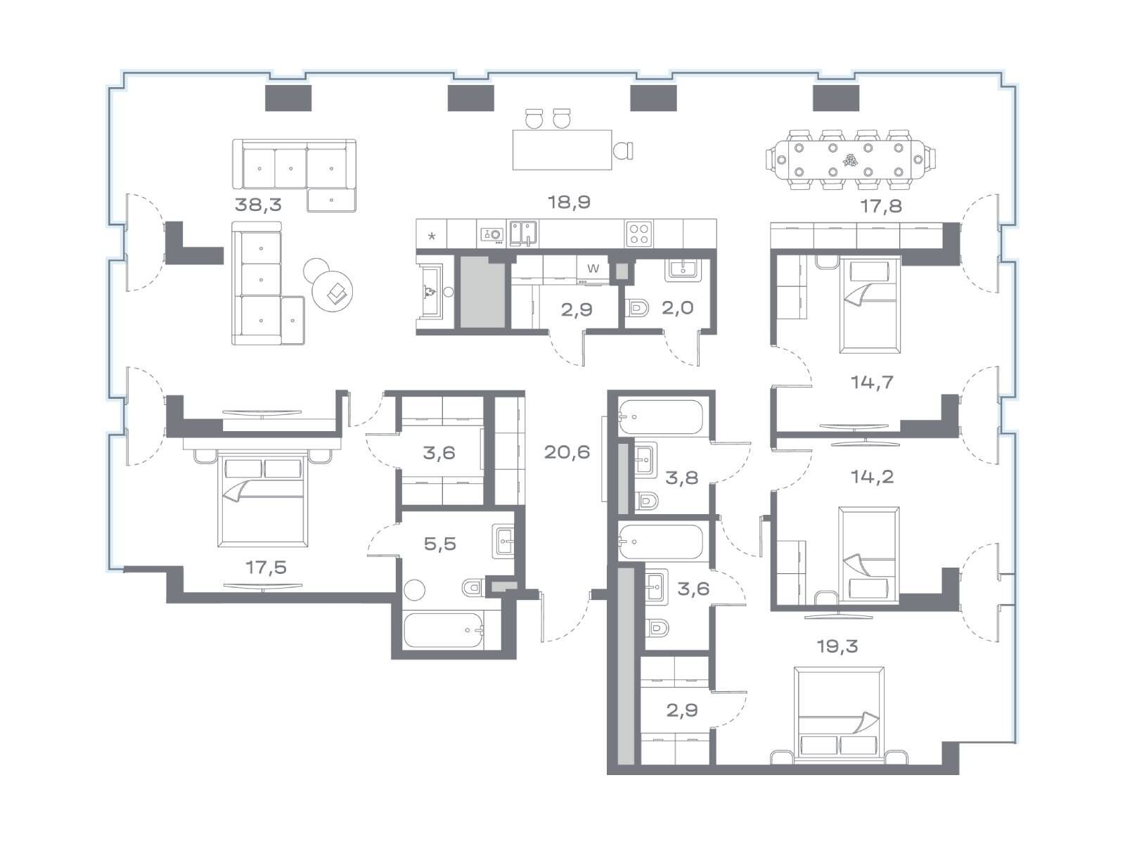 Планировка: 4-комн. квартира 186.24 м² в новостройке Дом Горизонтов