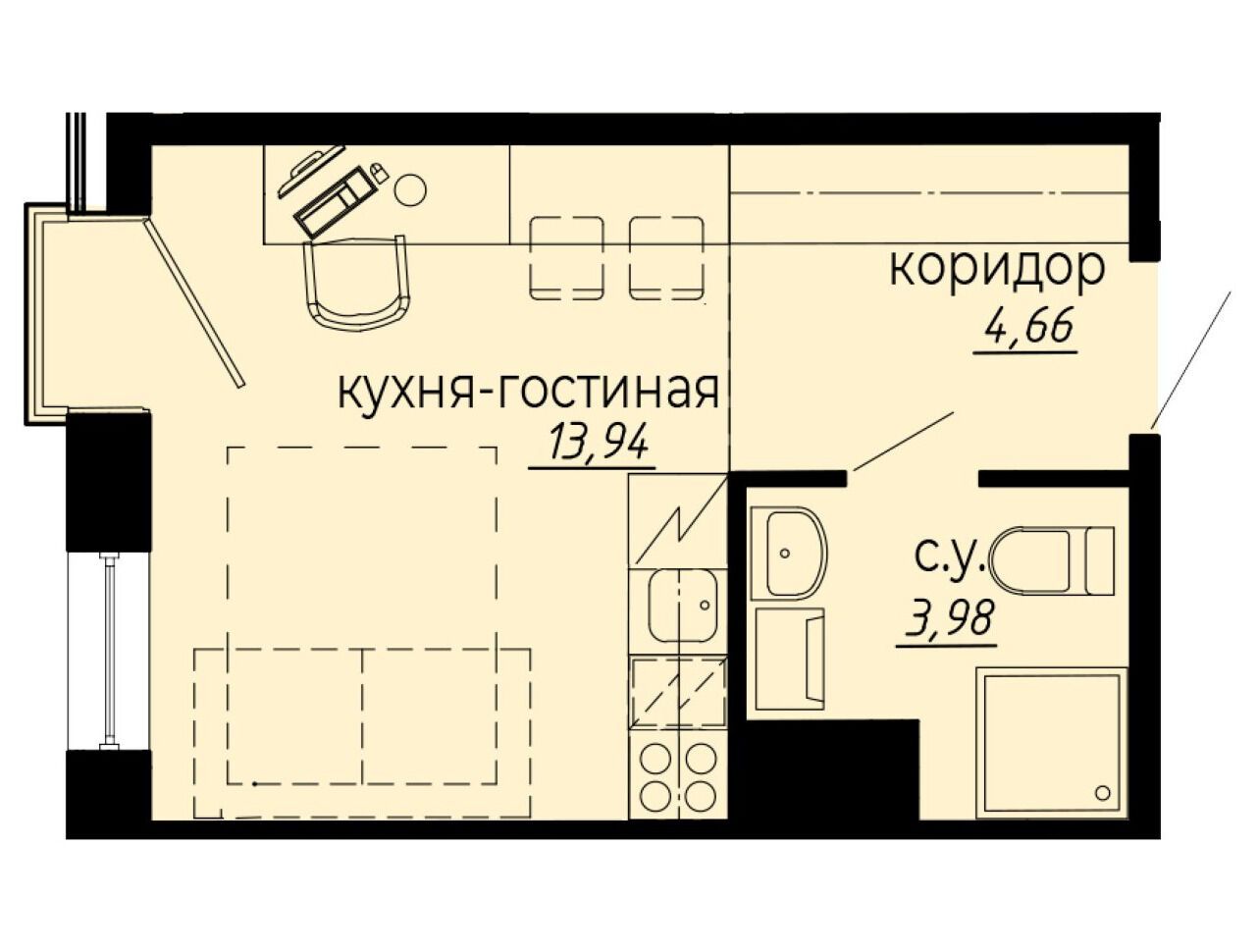 Планировка: Студия 22.58 м² в новостройке Айди Политех