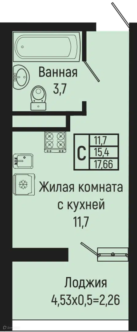 Планировка: Студия 17.66 м² в новостройке Сан Хиллс Ольгинка 2