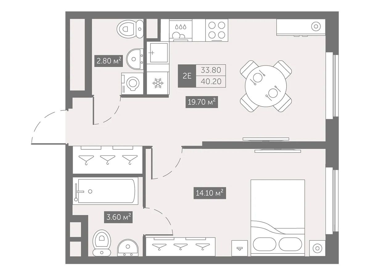 Планировка: 1-комн. квартира 40.20 м² в новостройке Зум на Неве