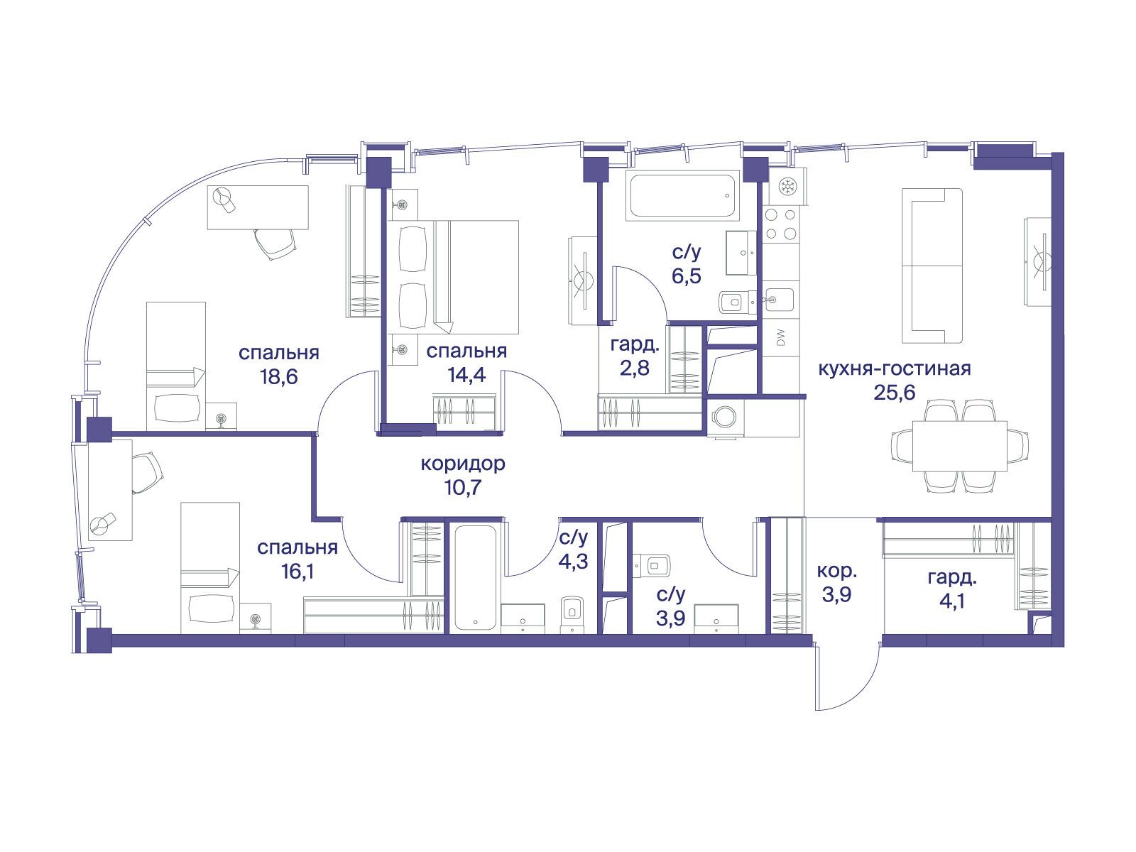 Планировка: 3-комн. квартира 111.90 м² в новостройке Начало
