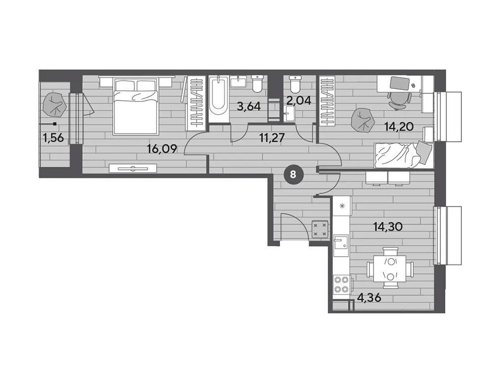 Планировка: 2-комн. квартира 67.46 м² в новостройке Публицист