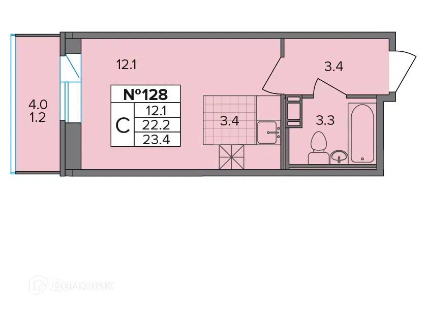 Планировка: Студия 23.40 м² в новостройке Капральский