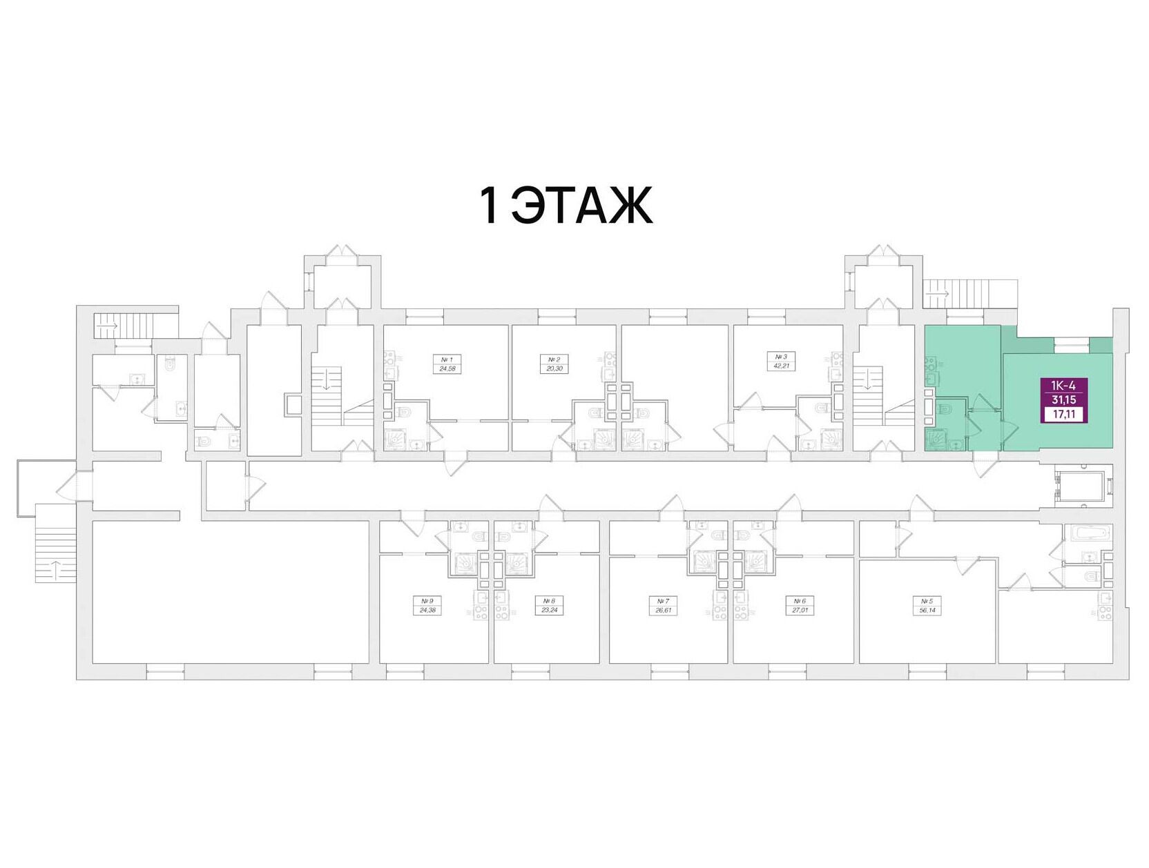 Планировка: 1-комн. квартира 31.15 м² в новостройке Феникс Рощино
