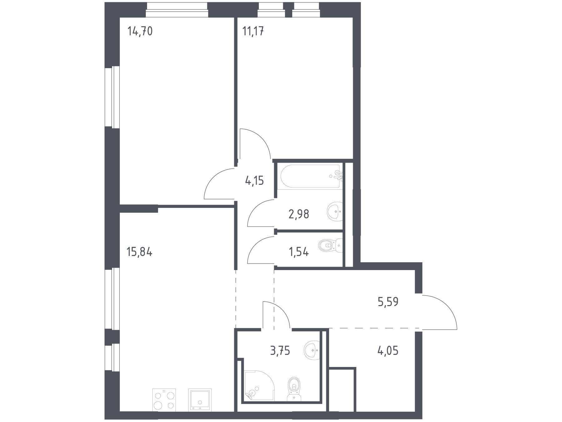 Планировка: 2-комн. квартира 63.77 м² в новостройке Невская долина