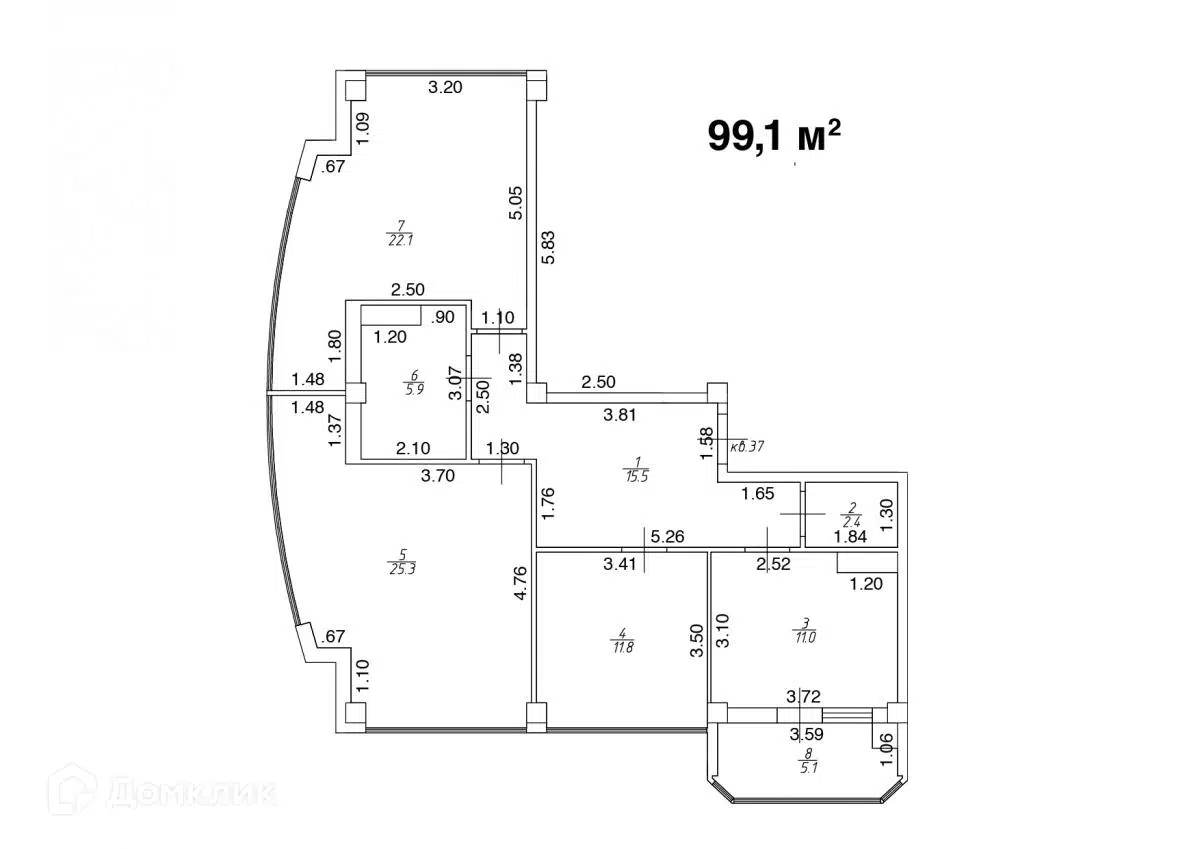 Планировка: 3-комн. квартира 99.10 м² в новостройке Квартал Лета