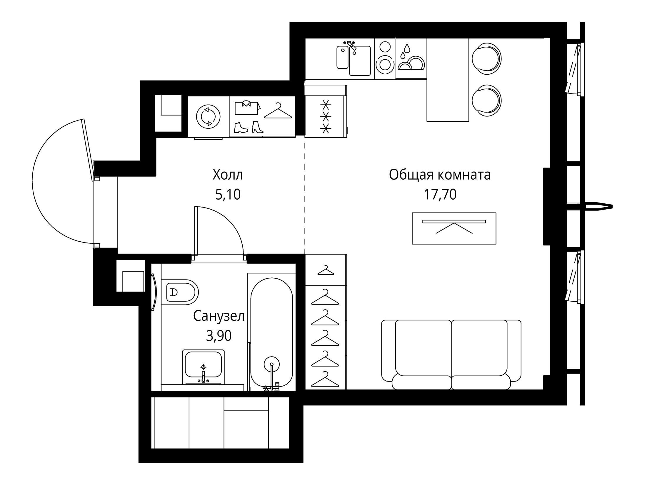 Планировка: Студия 26.70 м² в новостройке Сити Бэй