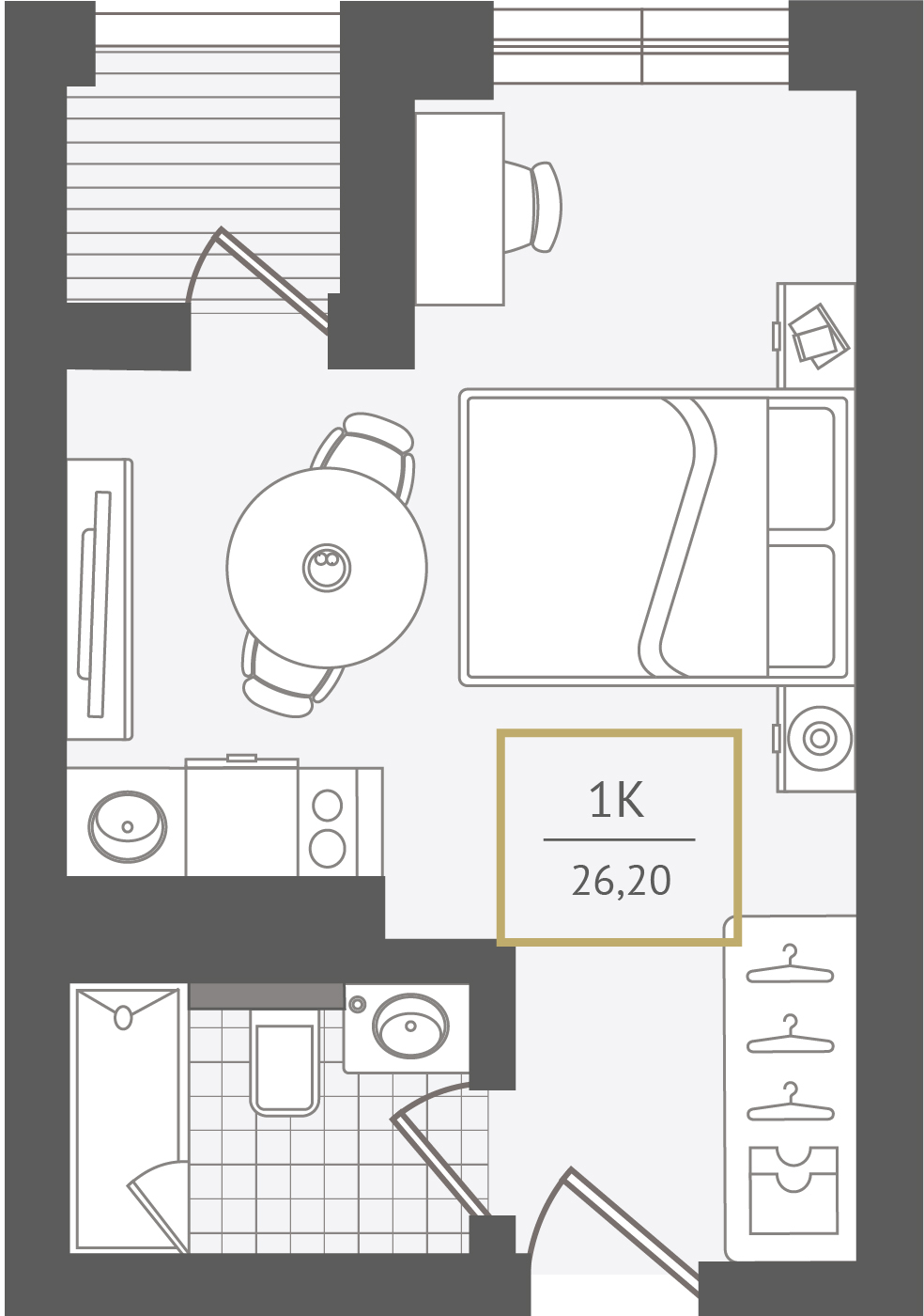 Планировка: Студия 26.00 м² в новостройке Гринмонт
