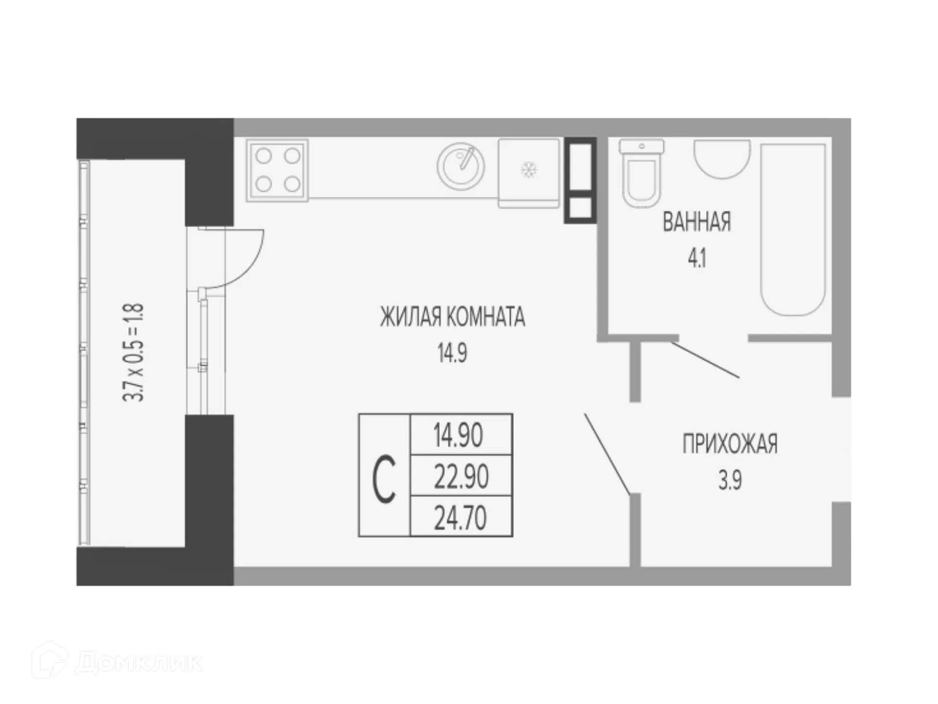 Планировка: Студия 25.60 м² в новостройке Екатерининский парк