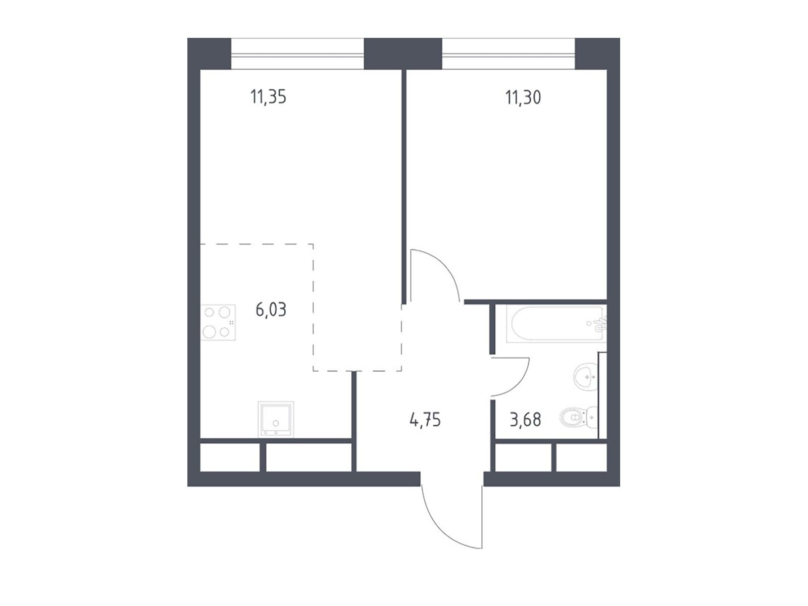 Планировка: 1-комн. квартира 36.30 м² в новостройке Новоград Павлино