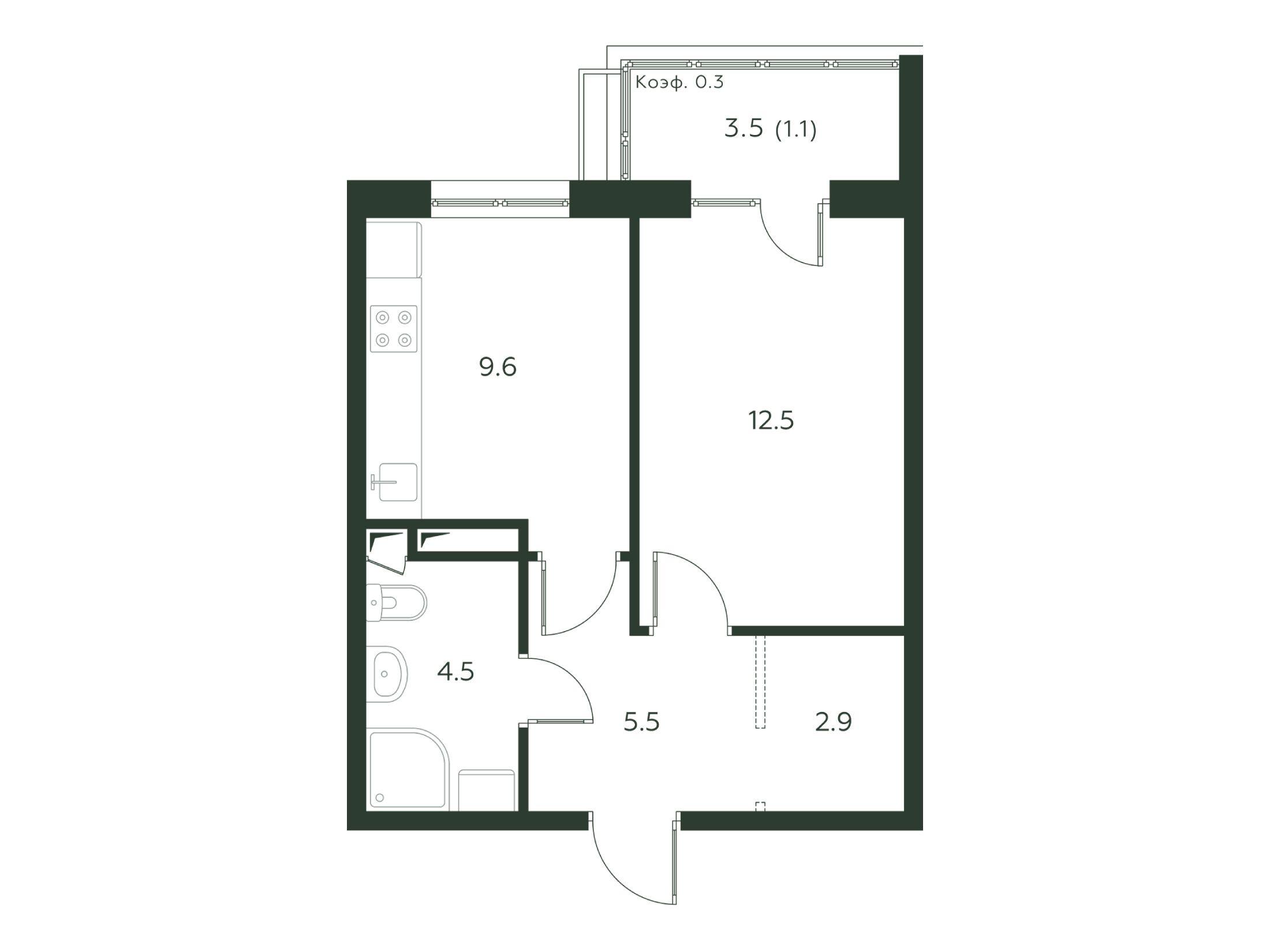 Планировка: 1-комн. квартира 36.10 м² в новостройке Павлово 3