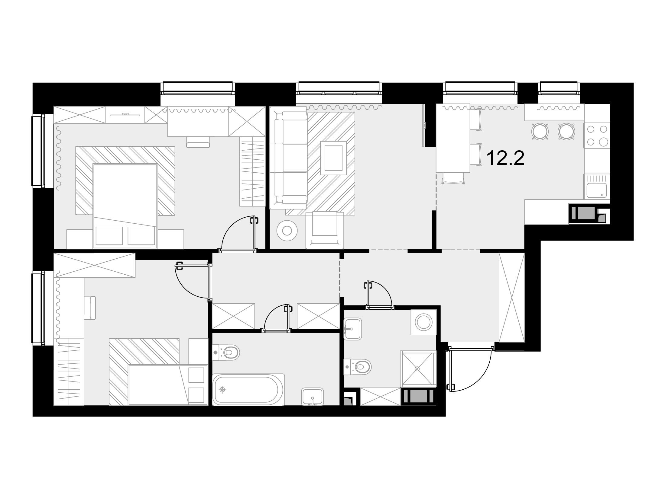 Планировка: 3-комн. квартира 76.00 м² в новостройке Трилогия Кристалл