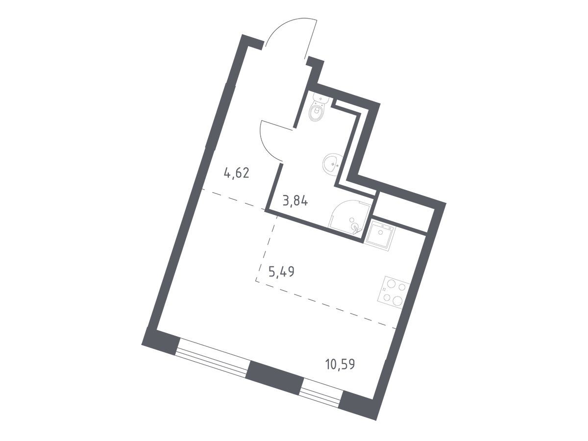Планировка: Студия 24.54 м² в новостройке Лаголово