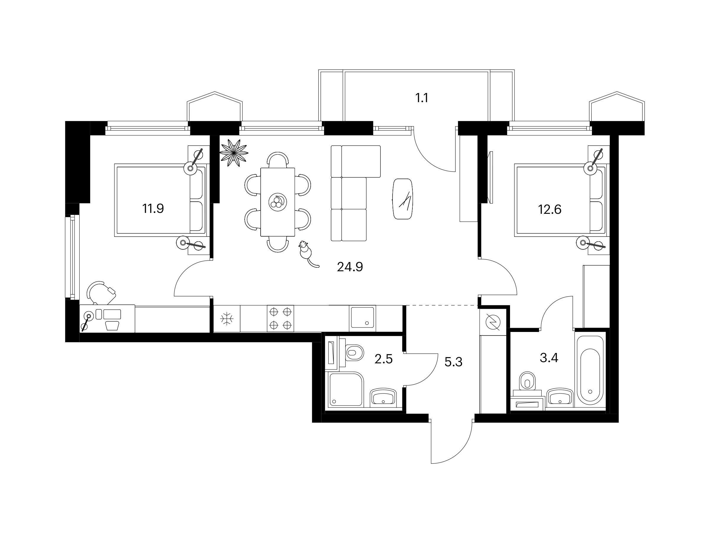 Планировка: 2-комн. квартира 61.70 м² в новостройке ЖК Бусиновский парк