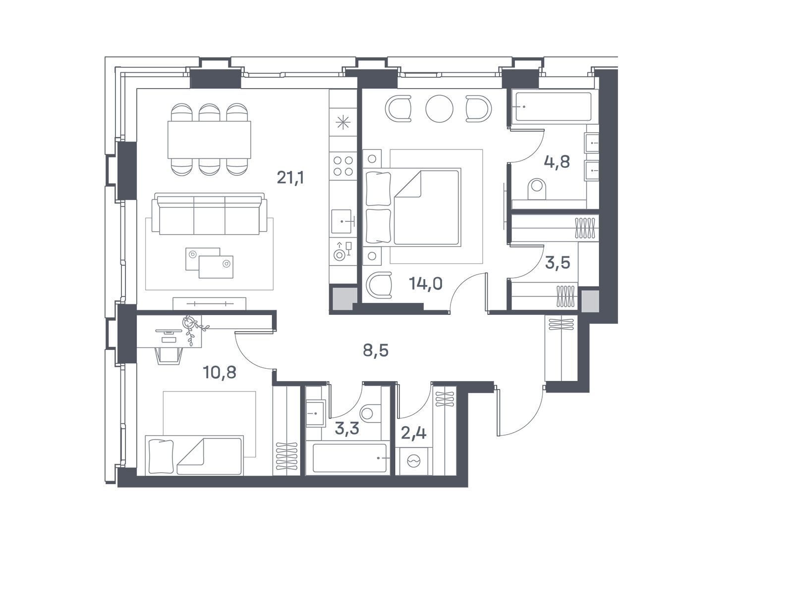 Планировка: 2-комн. квартира 68.40 м² в новостройке Портленд. Дом на берегу